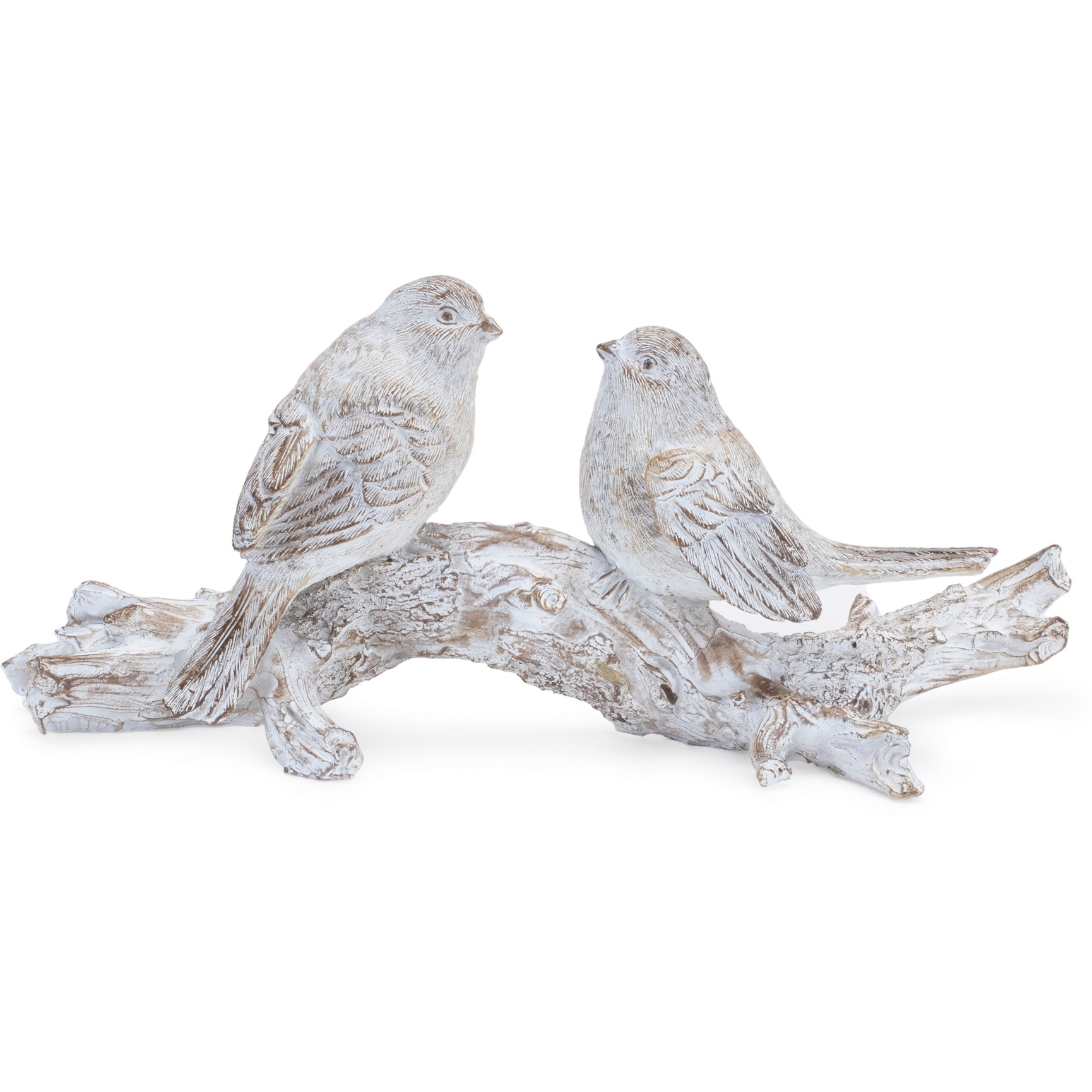 White Washed Birds on Branch Figurine 9.5&quotL