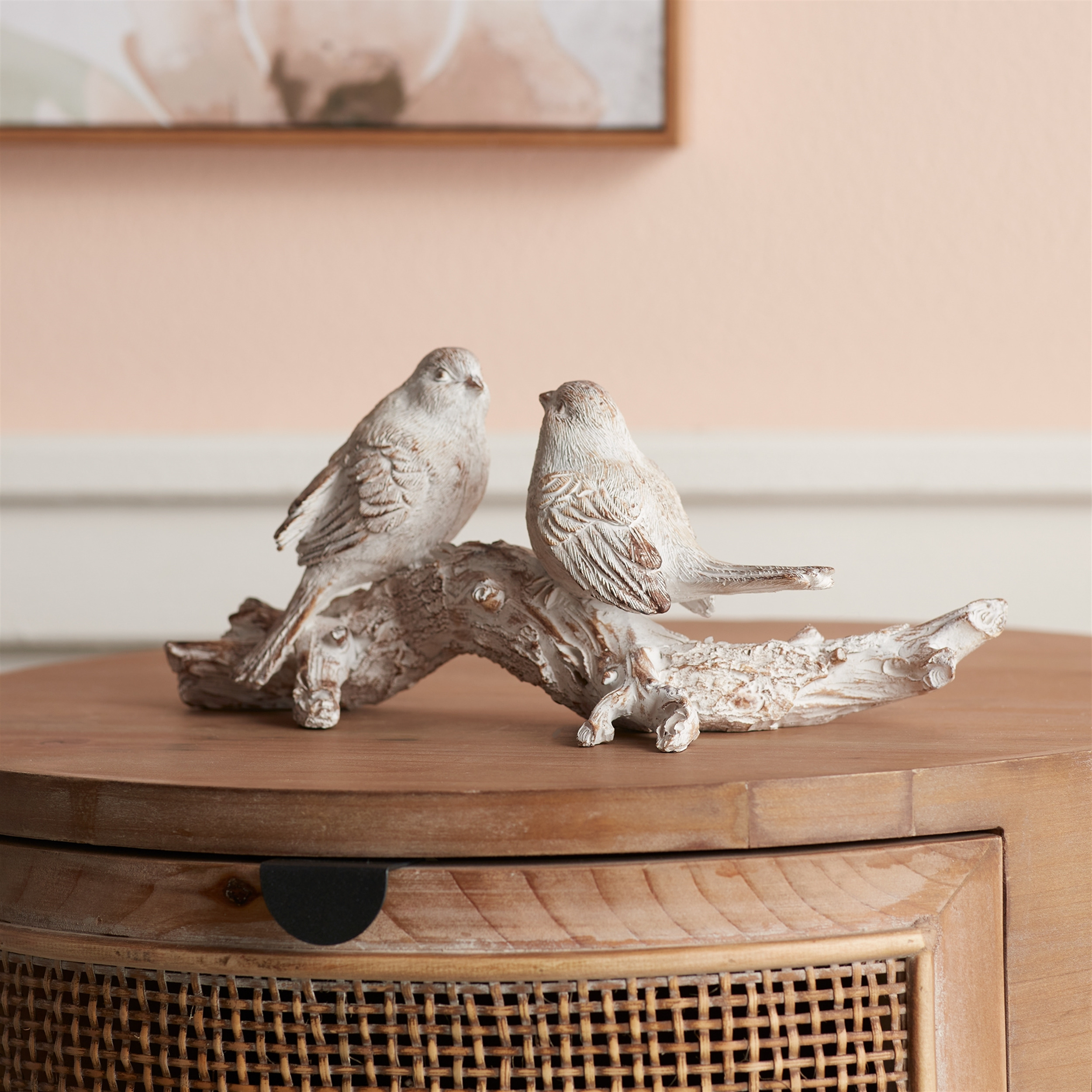 White Washed Birds on Branch Figurine 9.5&quotL