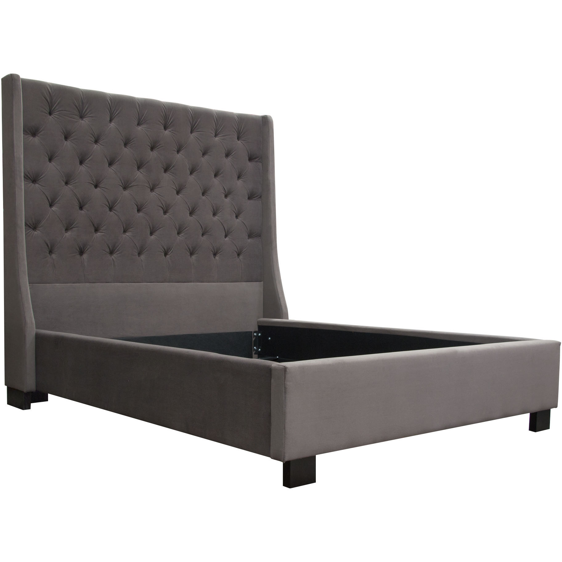Park Avenue Queen Tufted Bed with Vintage Wing in Smoke Grey Velvet by Diamond Sofa