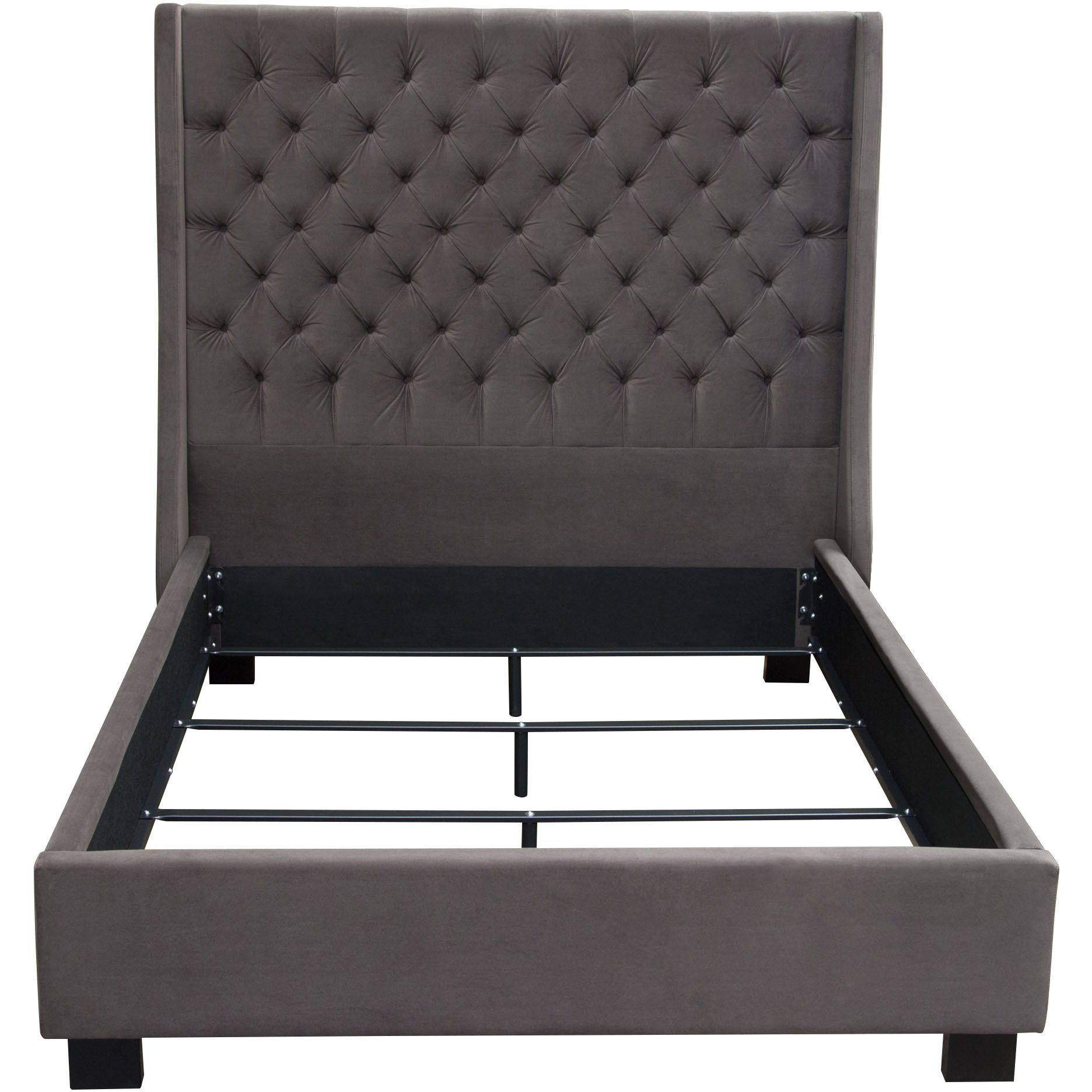 Park Avenue Queen Tufted Bed with Vintage Wing in Smoke Grey Velvet by Diamond Sofa