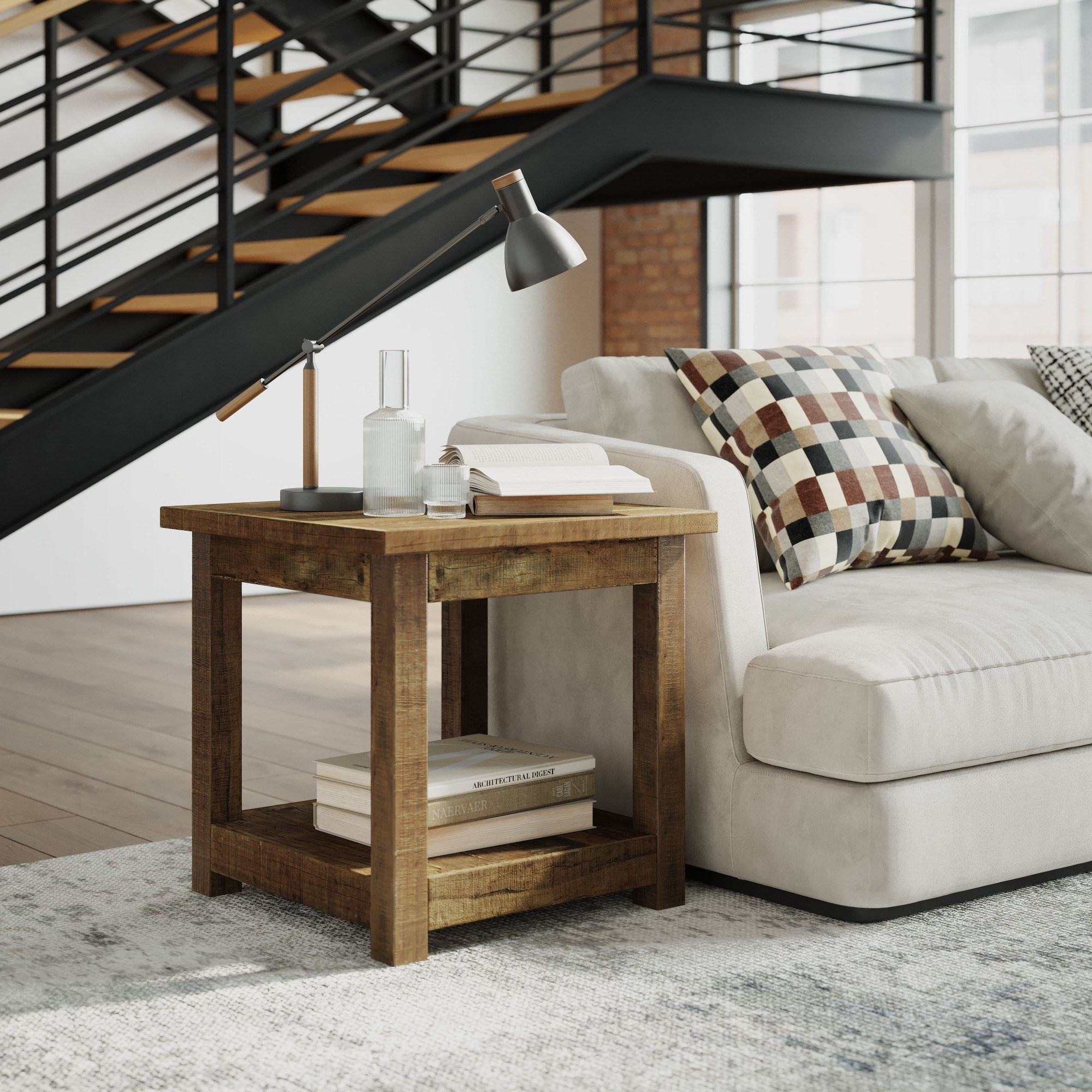 Reclamation Rustic Reclaimed Solid Wood Square End Table with Storage Shelf