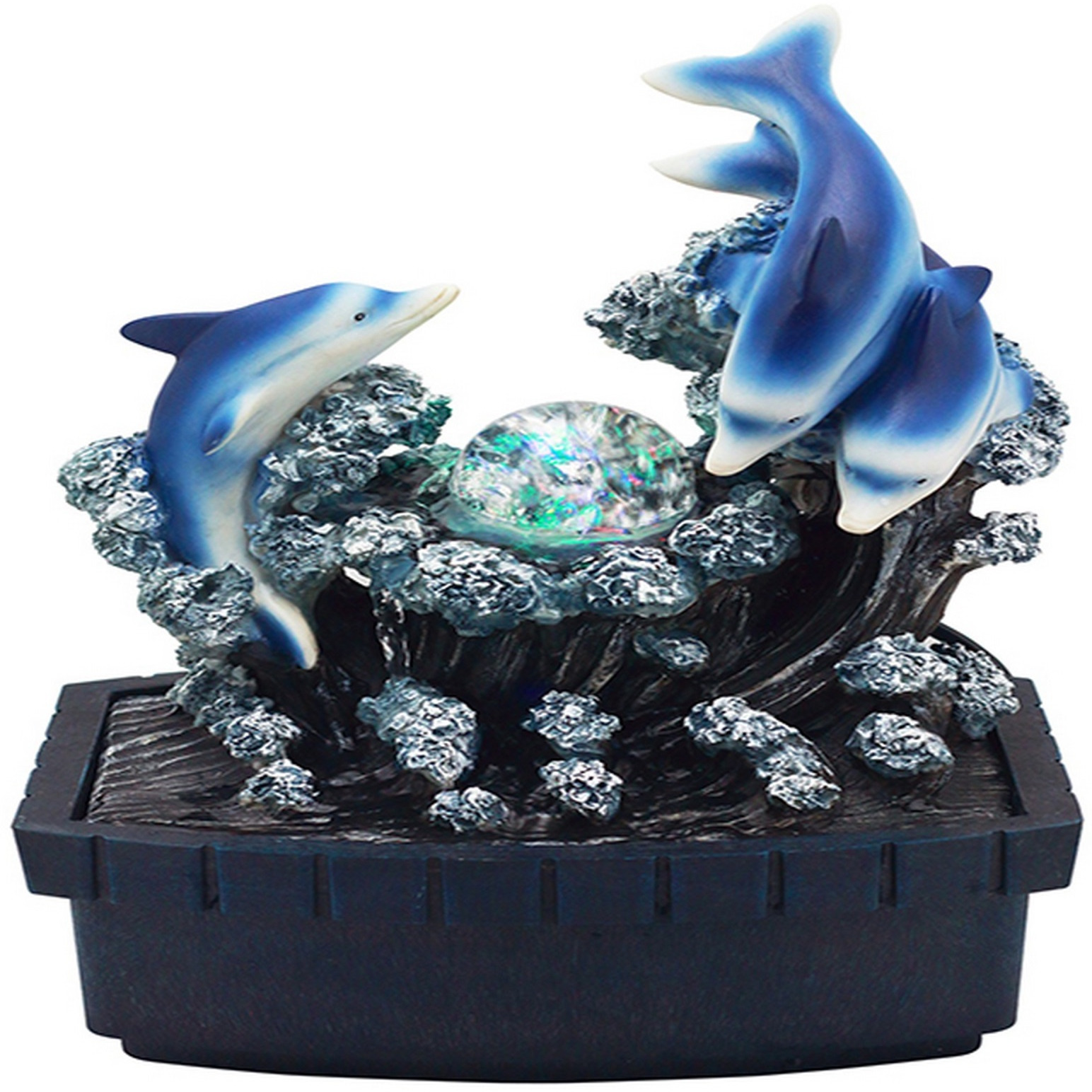 Eci 11 Inch Dolphin Tabletop Water Fountain, LED Light, Painted Multicolor