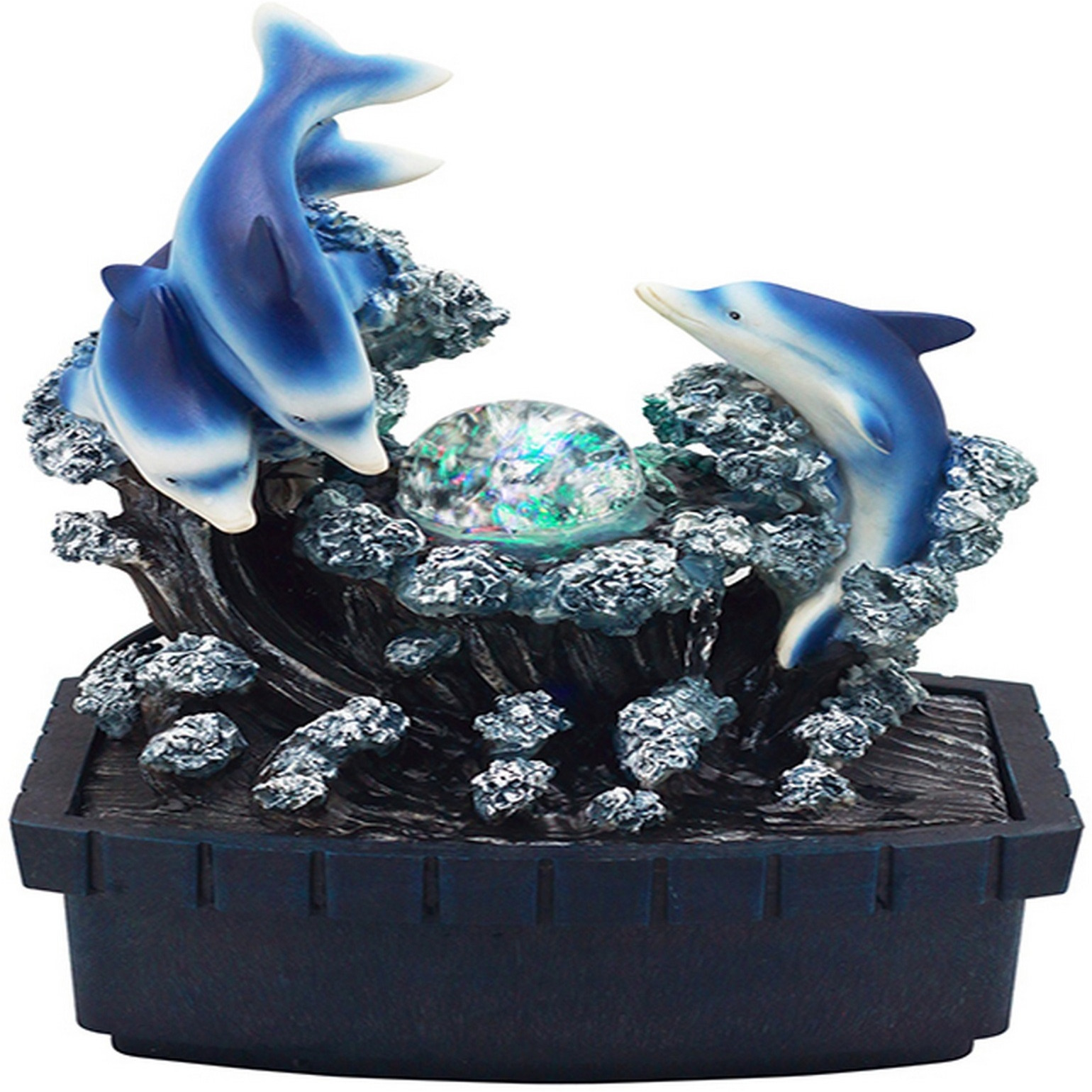 Eci 11 Inch Dolphin Tabletop Water Fountain, LED Light, Painted Multicolor