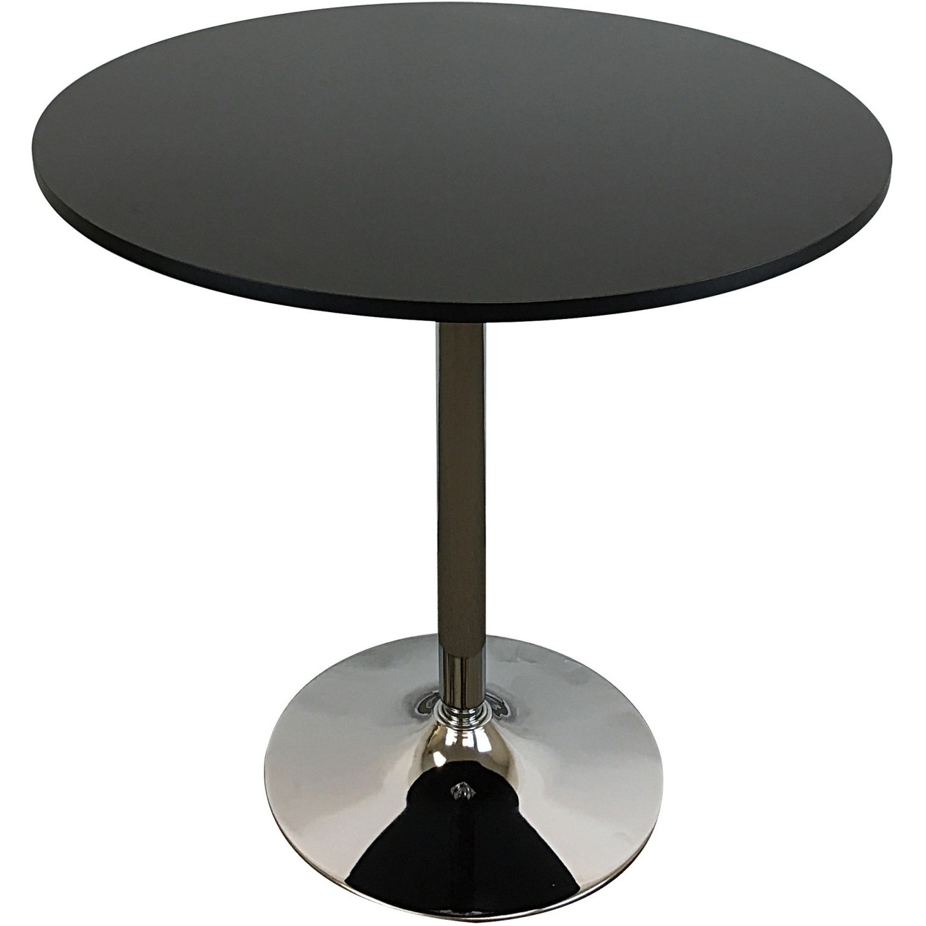Mari 36 Inch Counter Height Table, Black Round Top and Stainless Steel Base