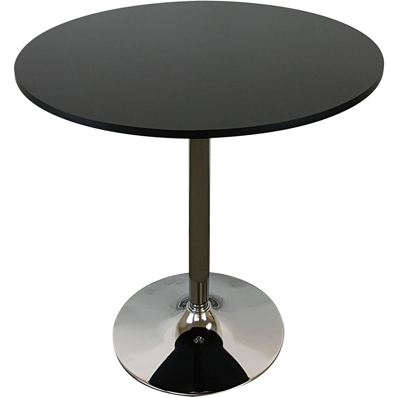 Mari 36 Inch Counter Height Table, Black Round Top and Stainless Steel Base