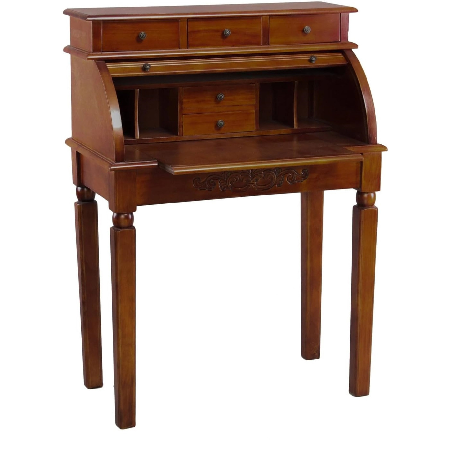 Windsor Carved Wood Roll Top Style Desk/ Vanity - Walnut