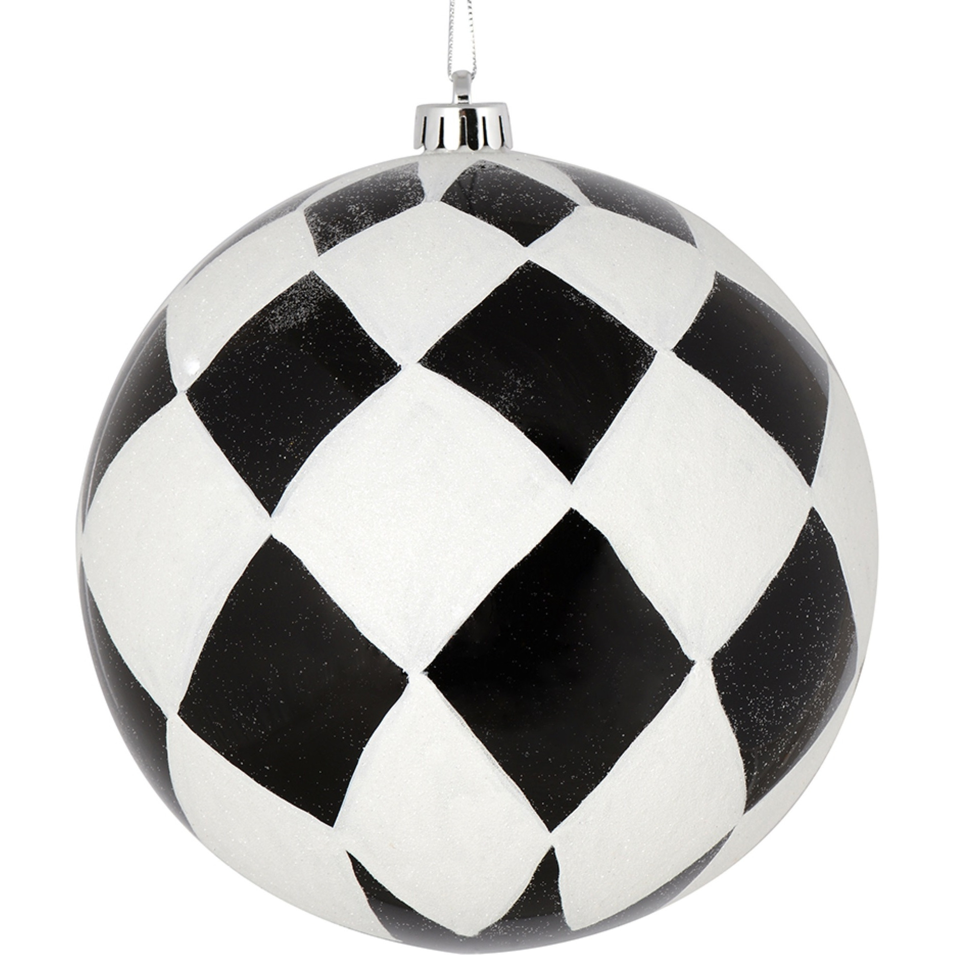 6" Black Ball White Diamond Glitter 3/Bx
