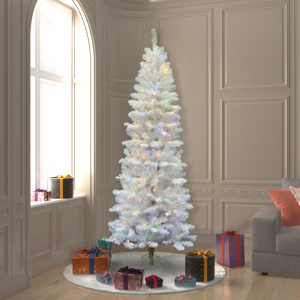 Vickerman 5.5' x 28" White Salem Pencil 150LED Mul - A103257LED