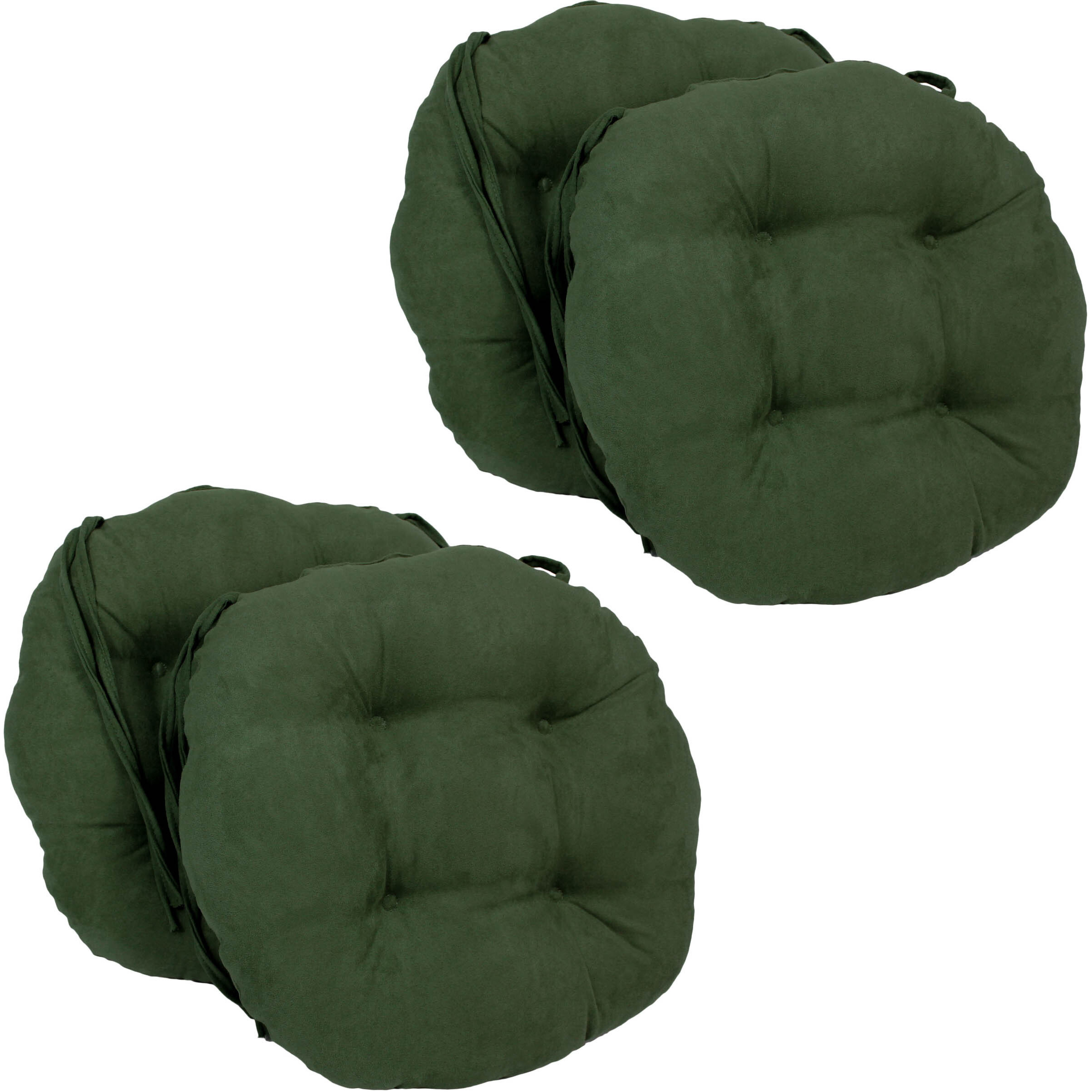 16-inch Solid Micro Suede Round Tufted Chair Cushions (Set of 4) - Hunter Green