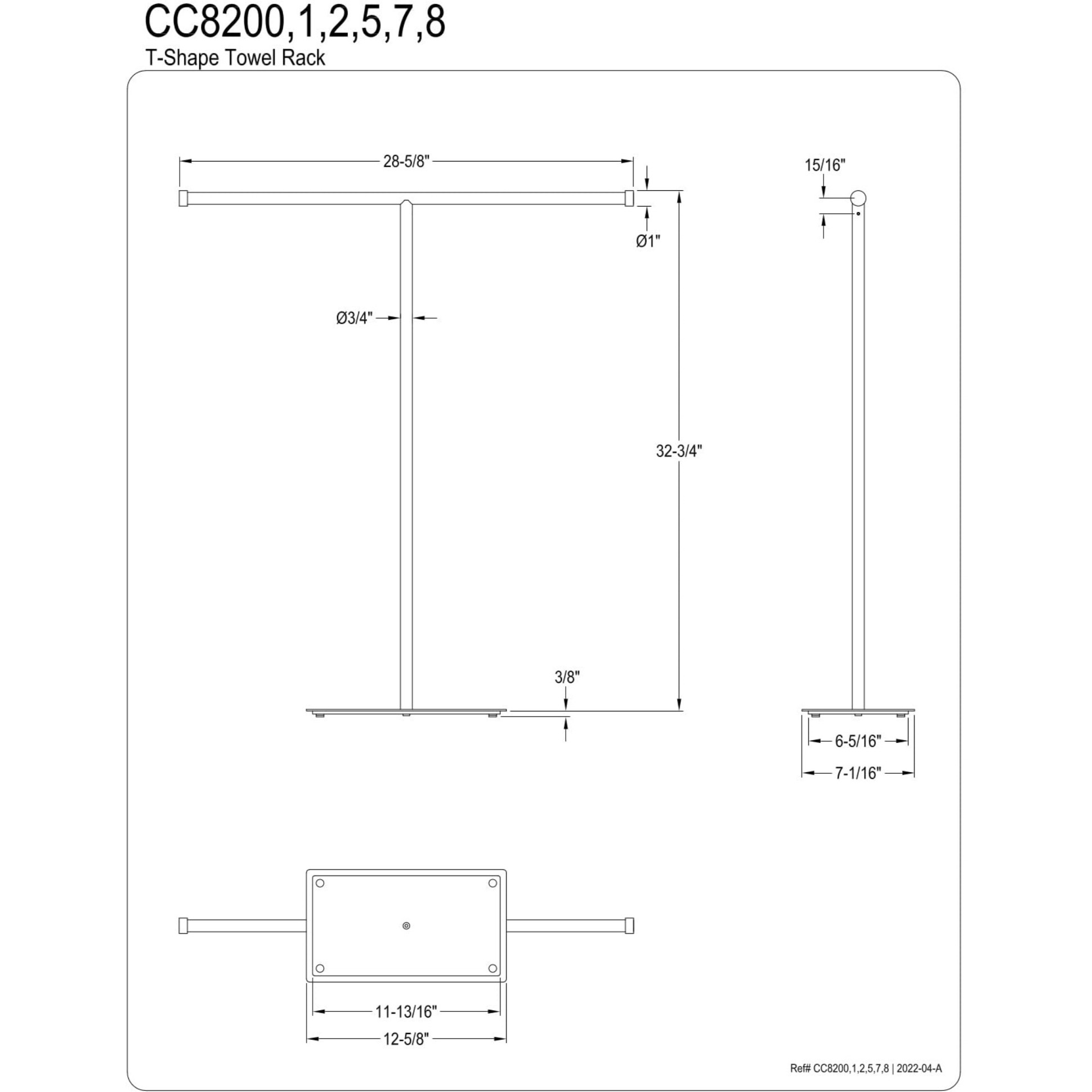 Kingston Brass CC8201 Claremont T-Shape Towel Rack, Polished Chrome