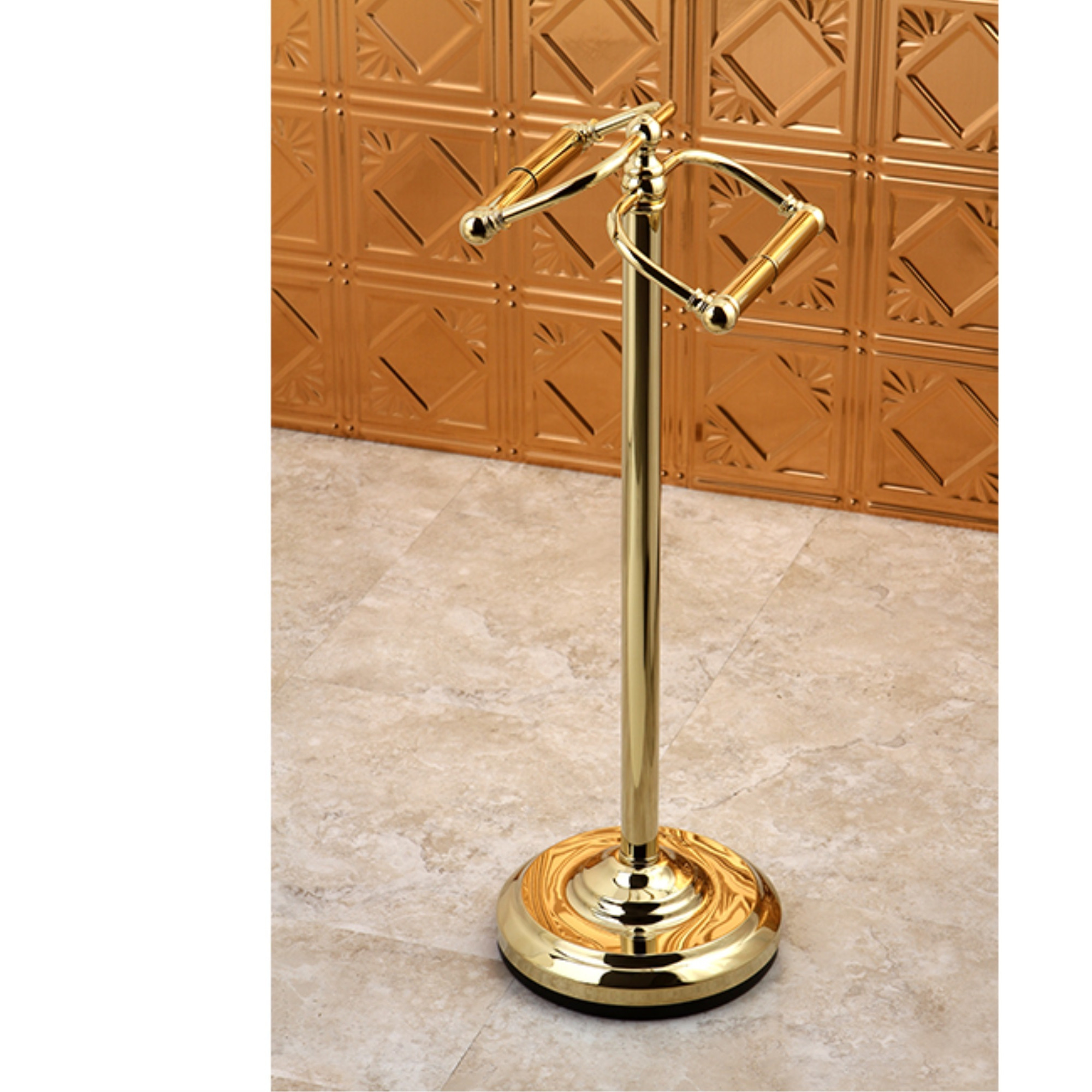Kingston Brass CC2202 Vintage Freestanding Double Roll Toilet Paper Holder, Polished Brass