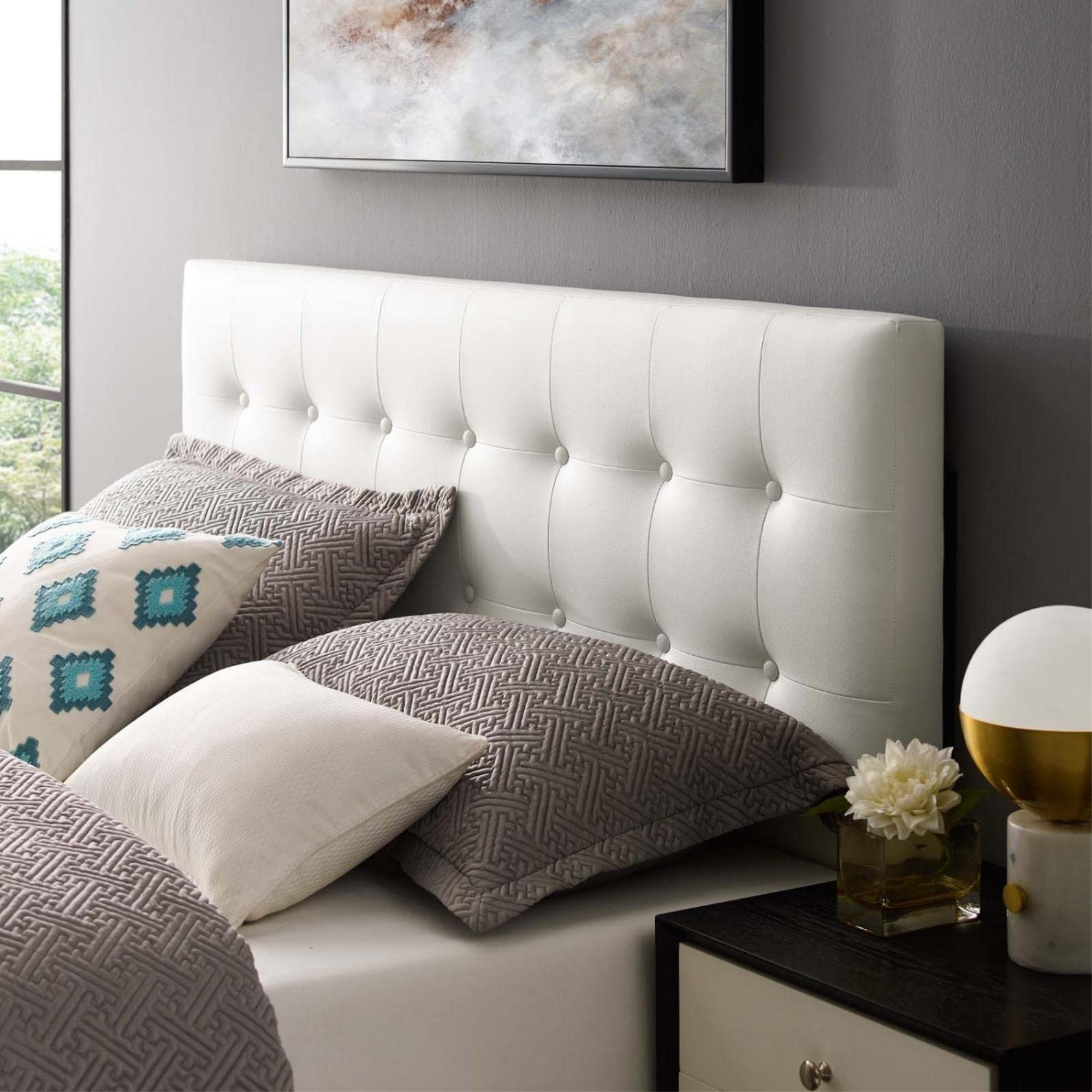 Emily King Upholstered Vinyl Headboard - White