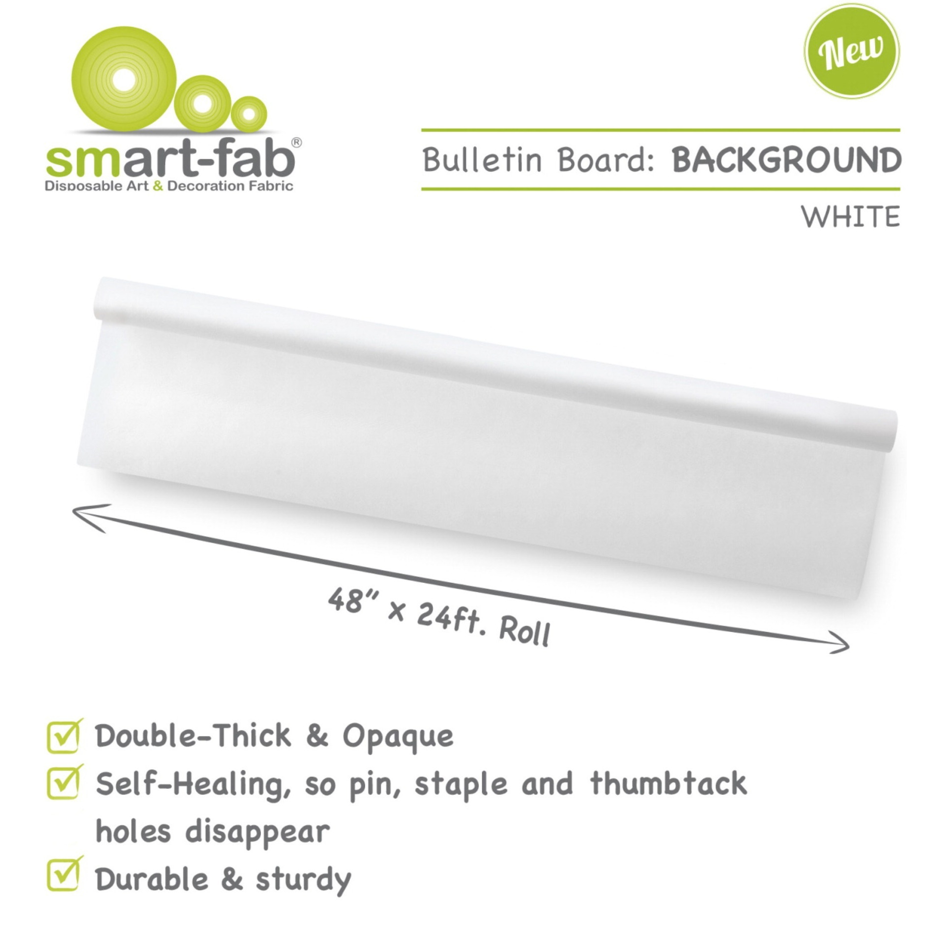 Smart-Fab Opaque Bulletin Board Background, 48 Inches x 24 Feet, White