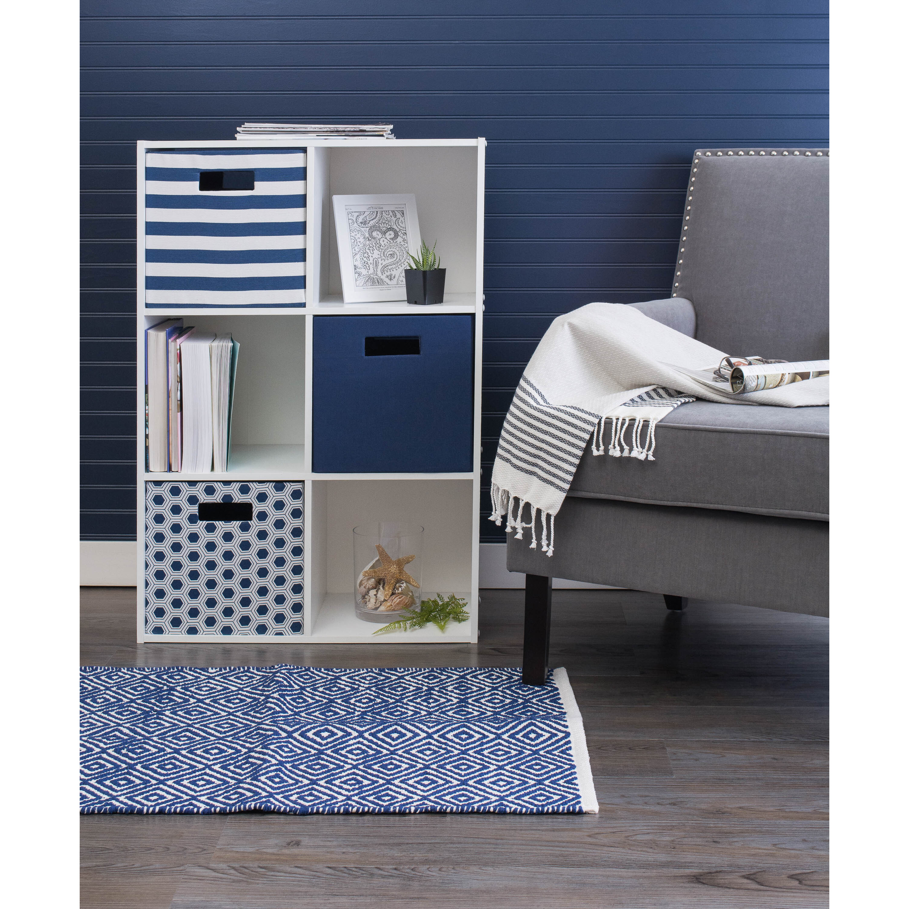 DII Polyester Cube Stripe Nautical Blue Square