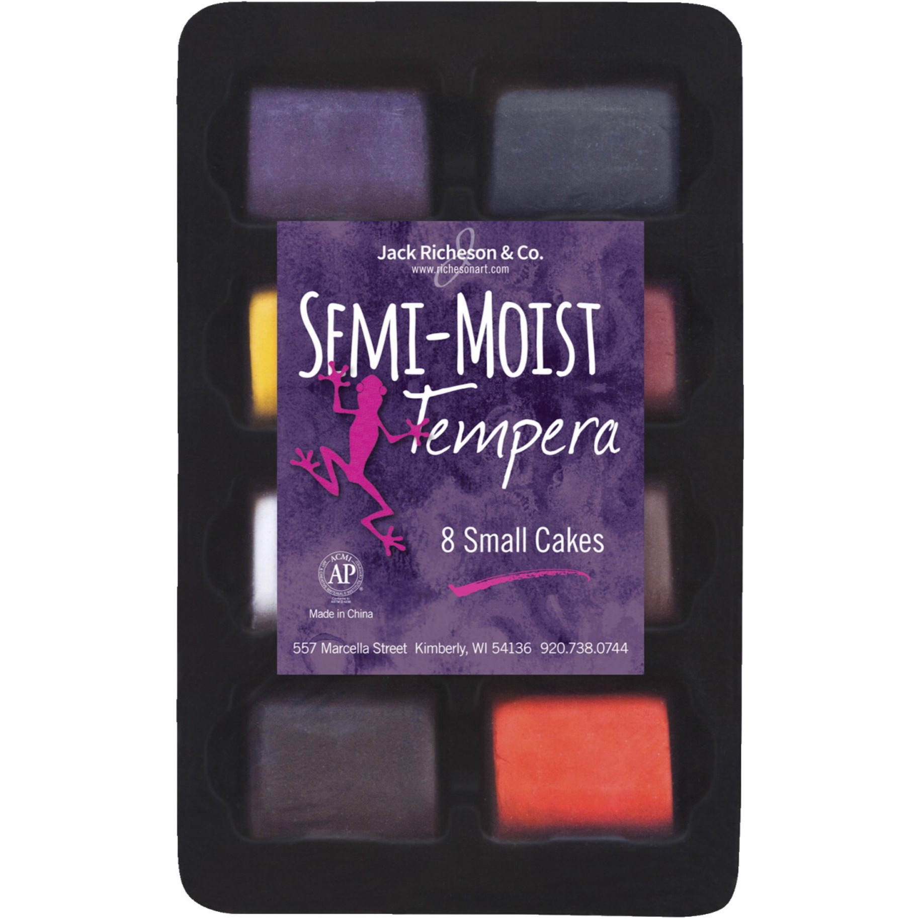 Jack Richeson Semi-Moist Small Tempera Cakes Wit Tray, Assorted Colors, Set of 8