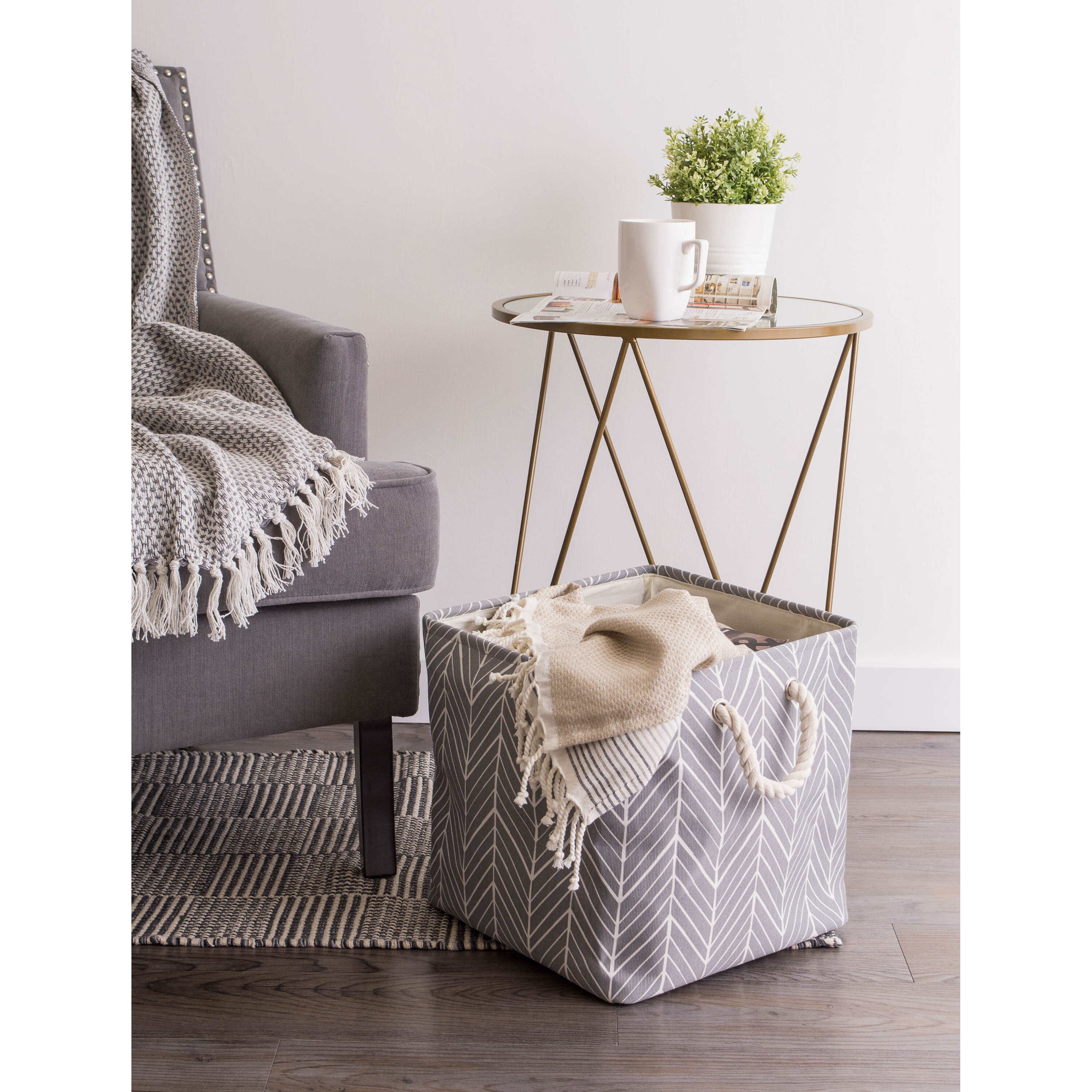 DII Polyester Bin Herringbone Gray Square