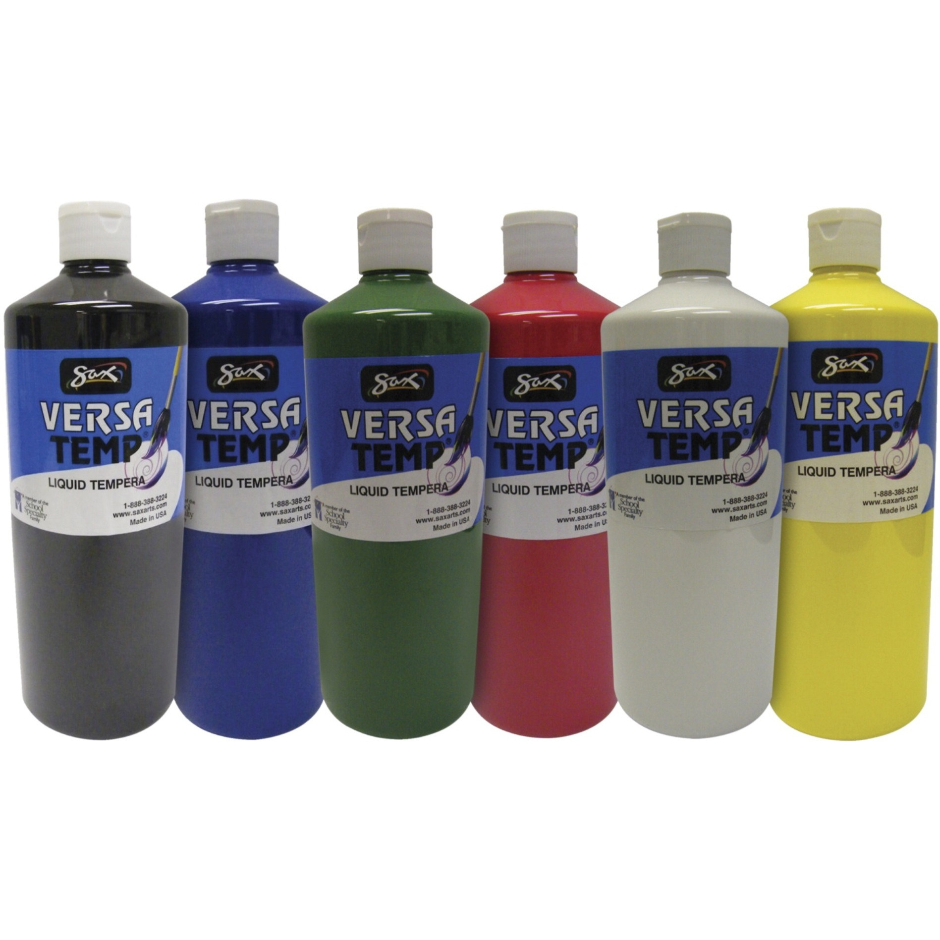 Sax Versatemp Heavy-Bodied Tempera Paint, Assorted Colors, Quart Set of 6