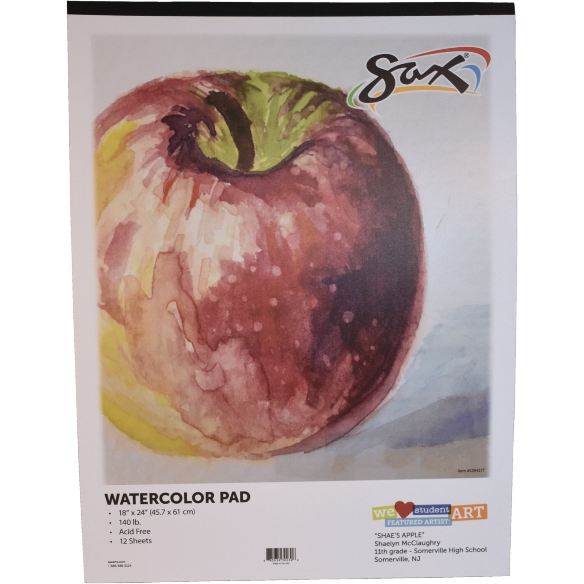Sax Watercolor Pad, 140 lb, 18 x 24 Inches, White, 12 Sheets