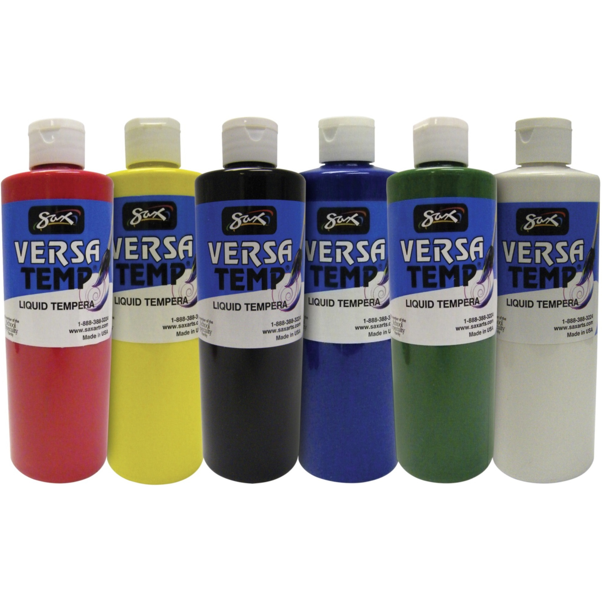 Sax Versatemp Liquid Tempera Paint, Assorted Colors, Pints, Set of 6