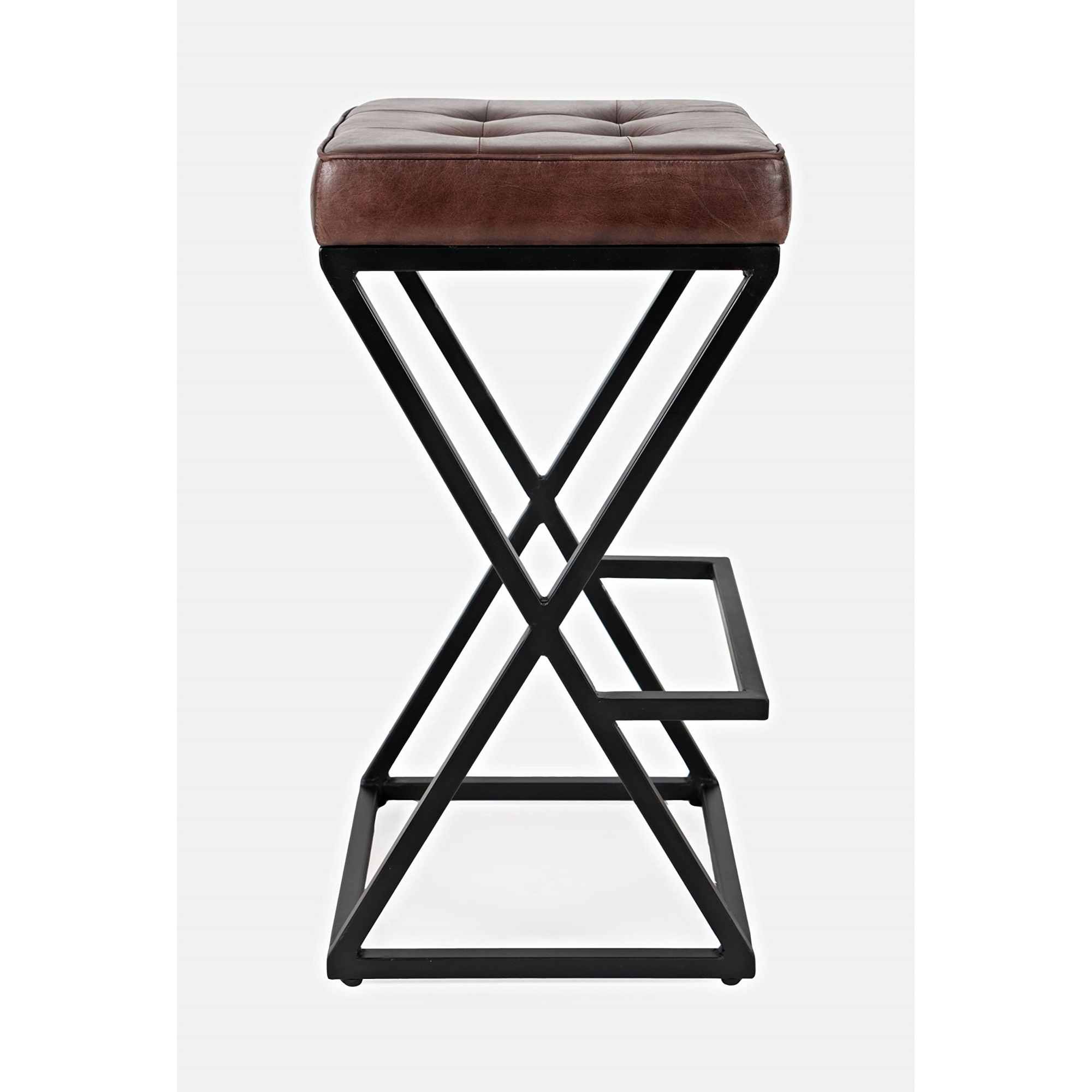 Brooks Distressed Modern Leather Backless Stool