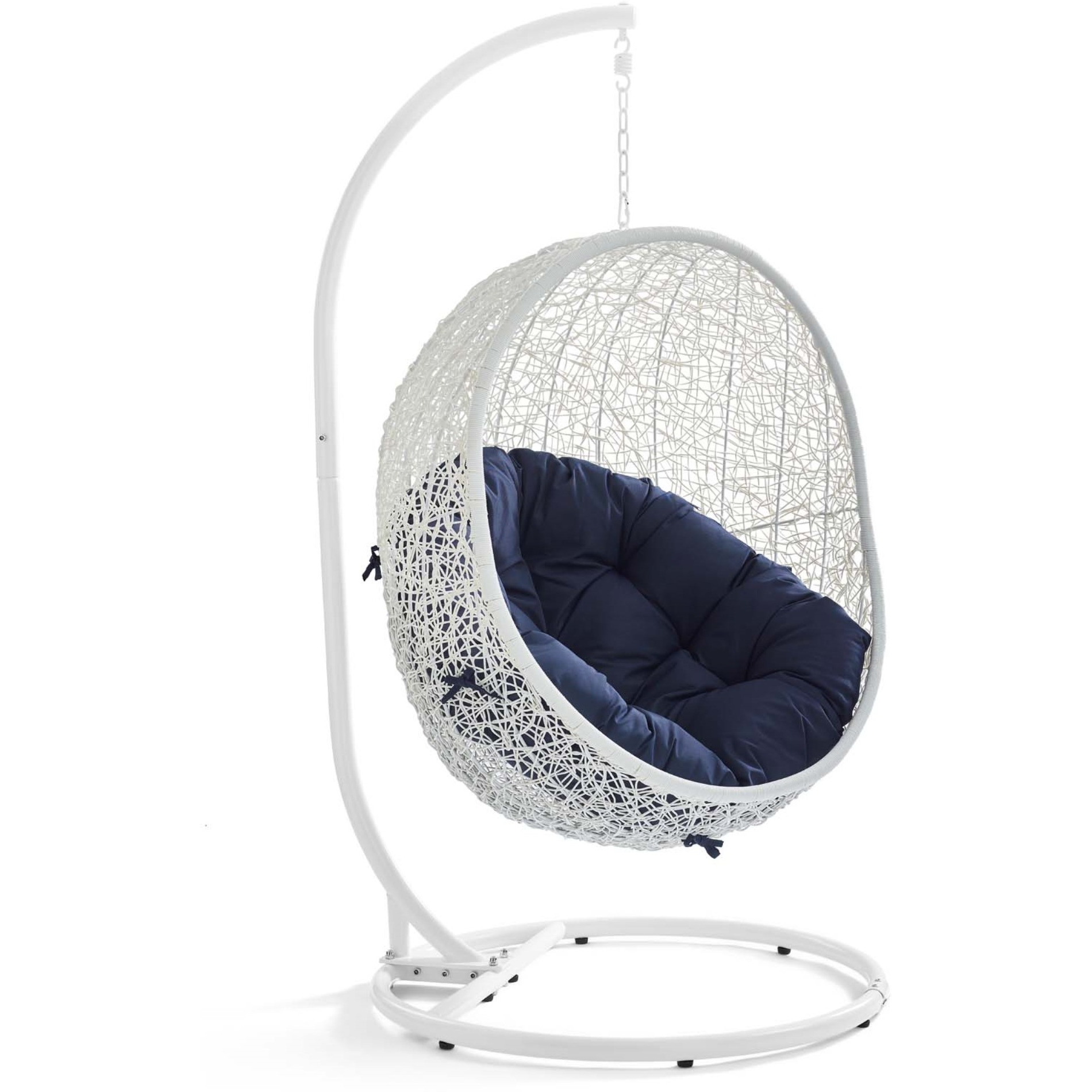 Hide Outdoor Patio Sunbrella Swing Chair With Stand White Navy