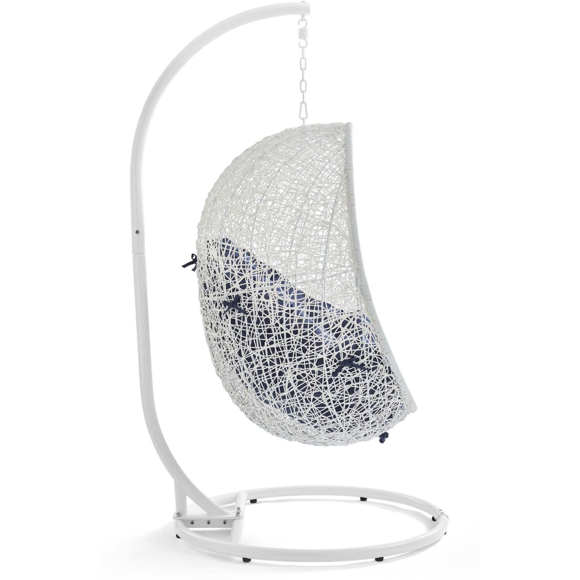 Hide Outdoor Patio Sunbrella Swing Chair With Stand White Navy