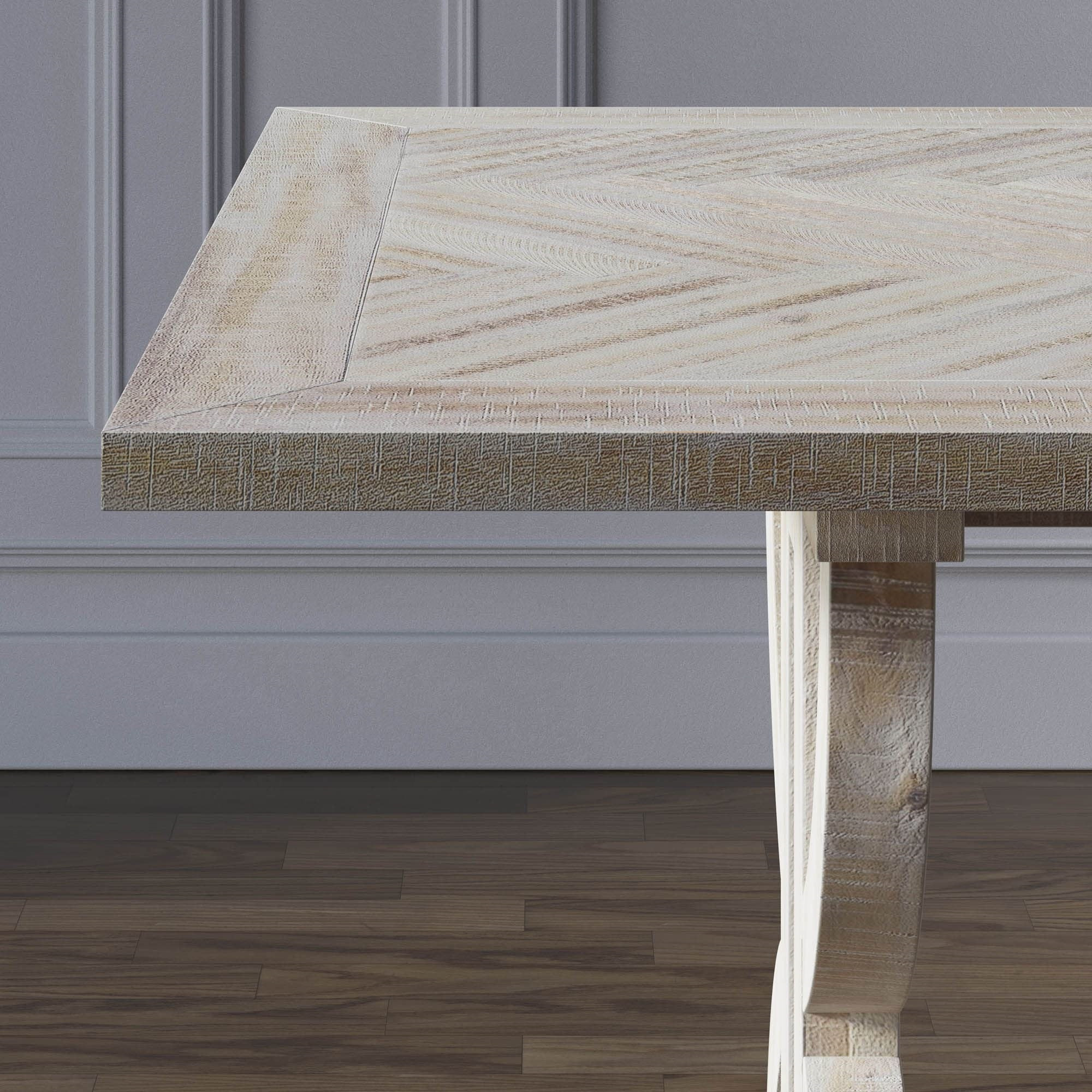 Fairview Transitional Herringbone Distressed Acacia Counter Height 78" Dining Table