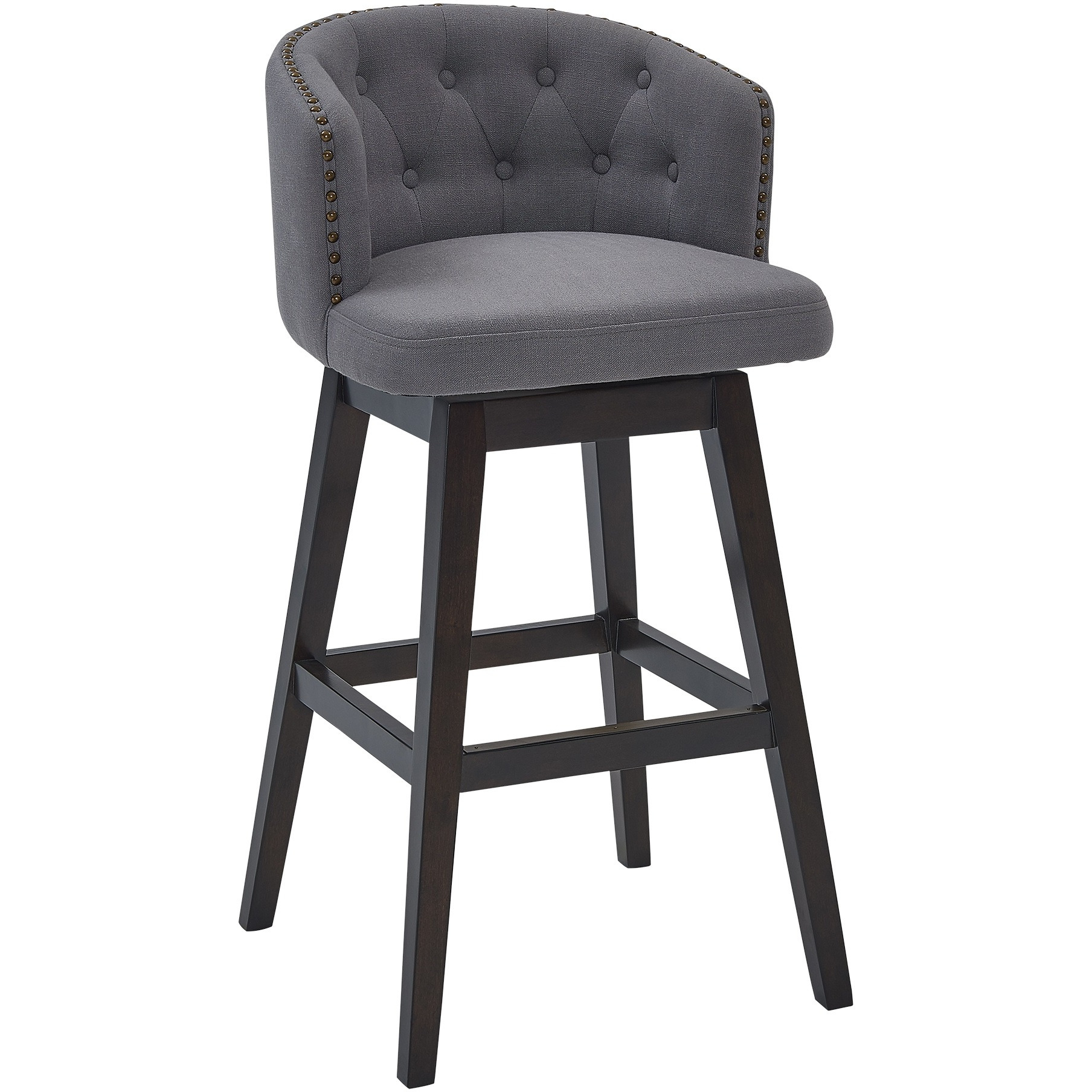Celine 26" Counter Height Wood Swivel Tufted Barstool in Espresso Finish with Grey Fabric