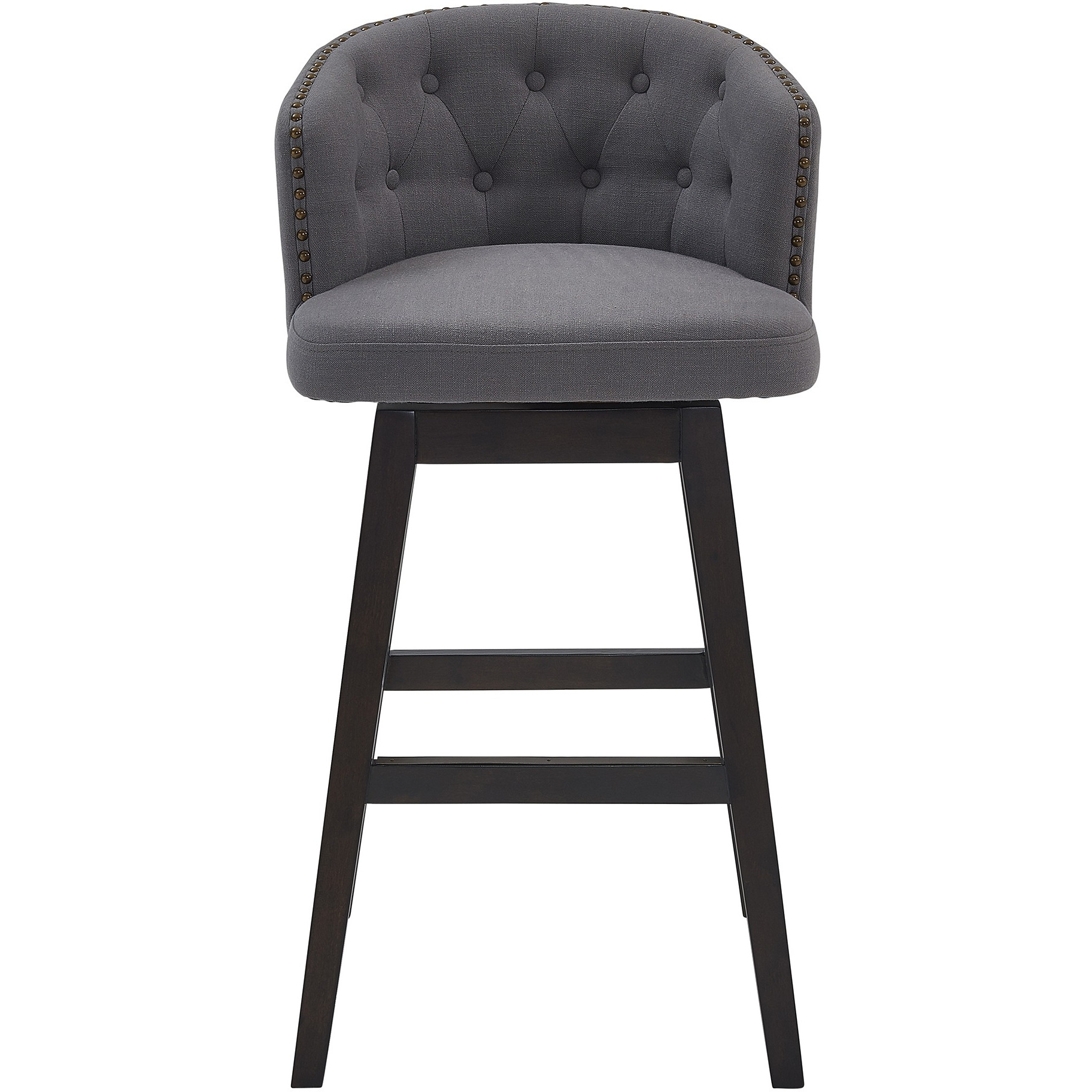 Celine 26" Counter Height Wood Swivel Tufted Barstool in Espresso Finish with Grey Fabric