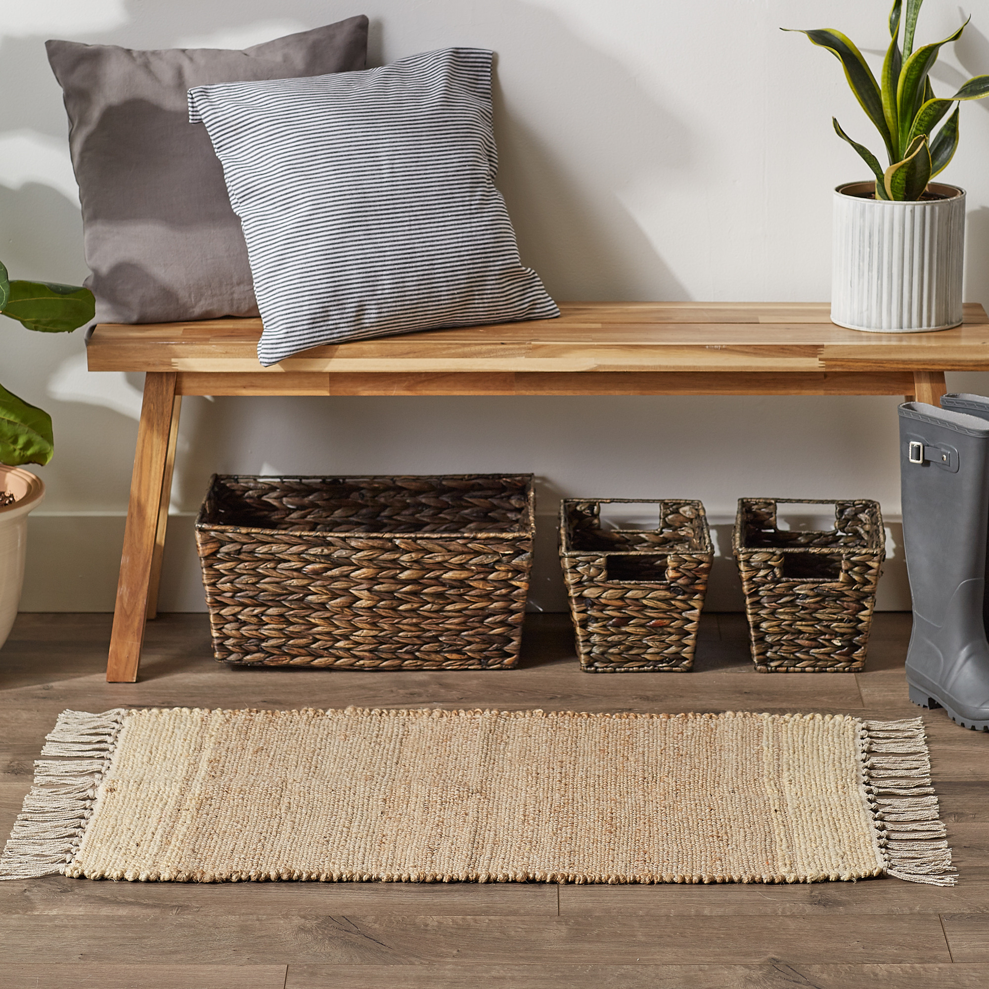 DII Off White With Natural Jute Stripes Hand-Loomed Rug
