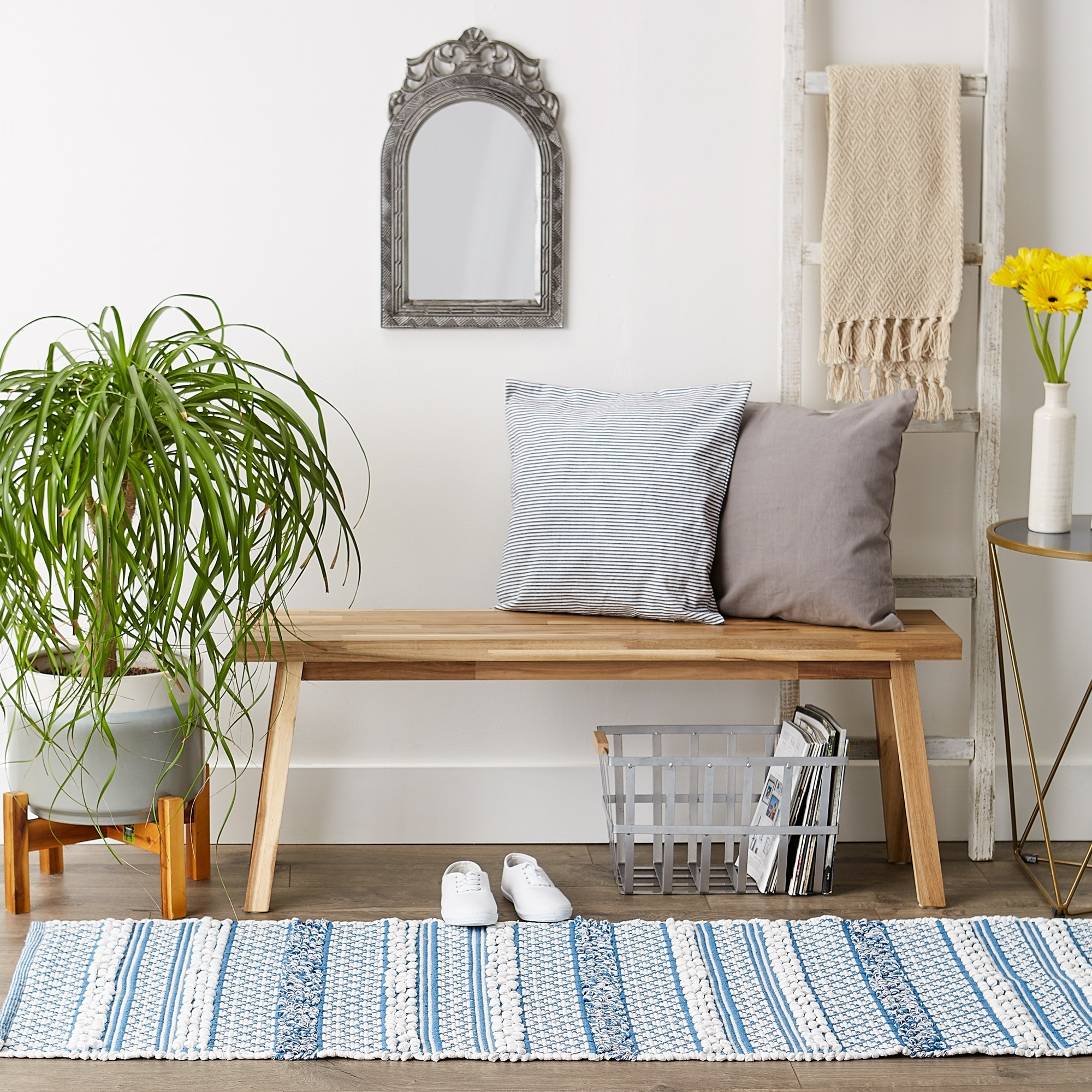 DII Stonewash Blue and White Hand-Loomed Paper Chindi Runner 2 Ft 3 In x 6 Ft