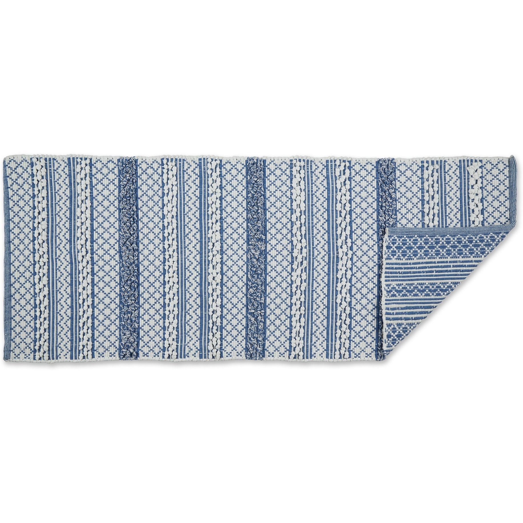 DII Stonewash Blue and White Hand-Loomed Paper Chindi Runner 2 Ft 3 In x 6 Ft