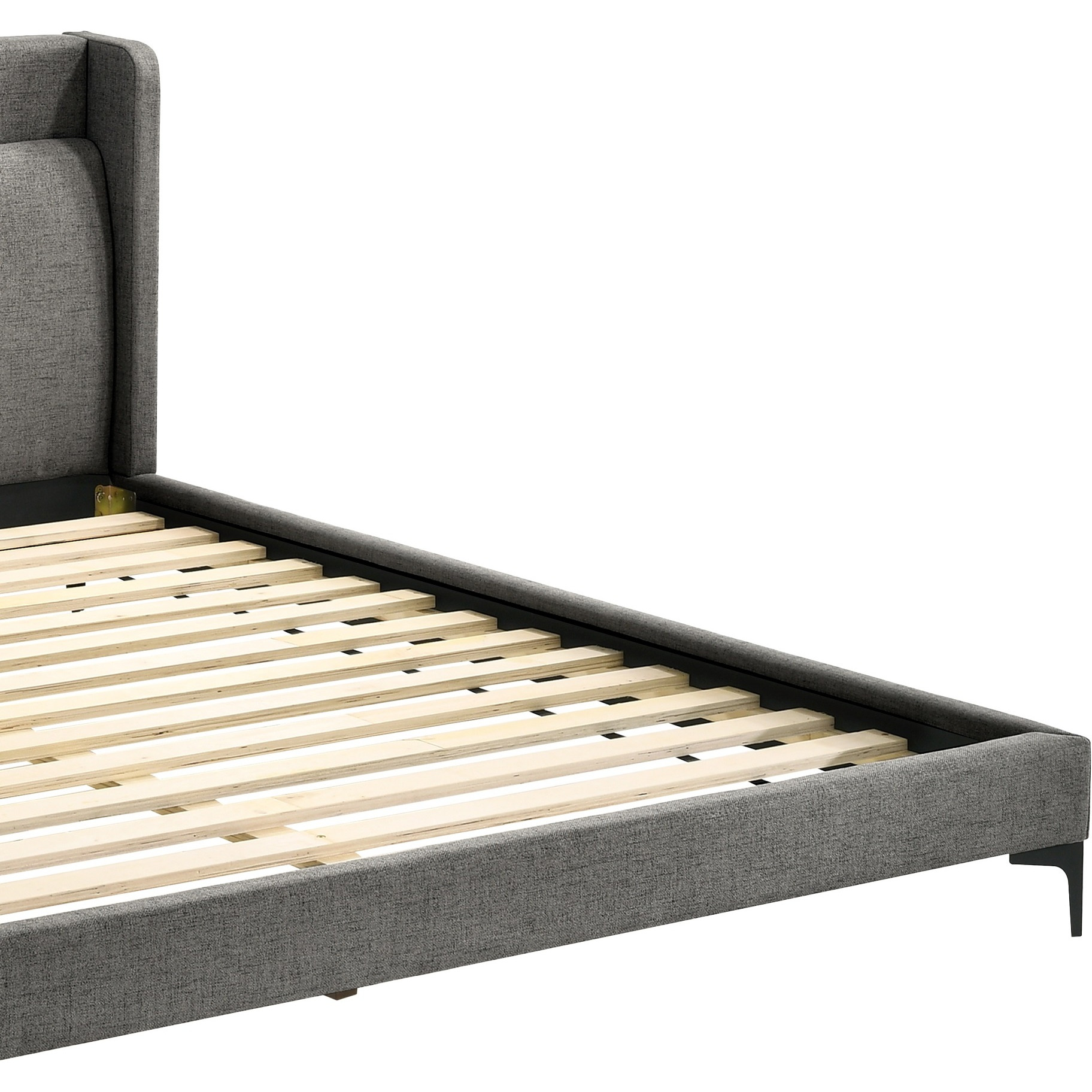 Legend Gray Fabric Eastern King Platform Bed with Black Metal Legs