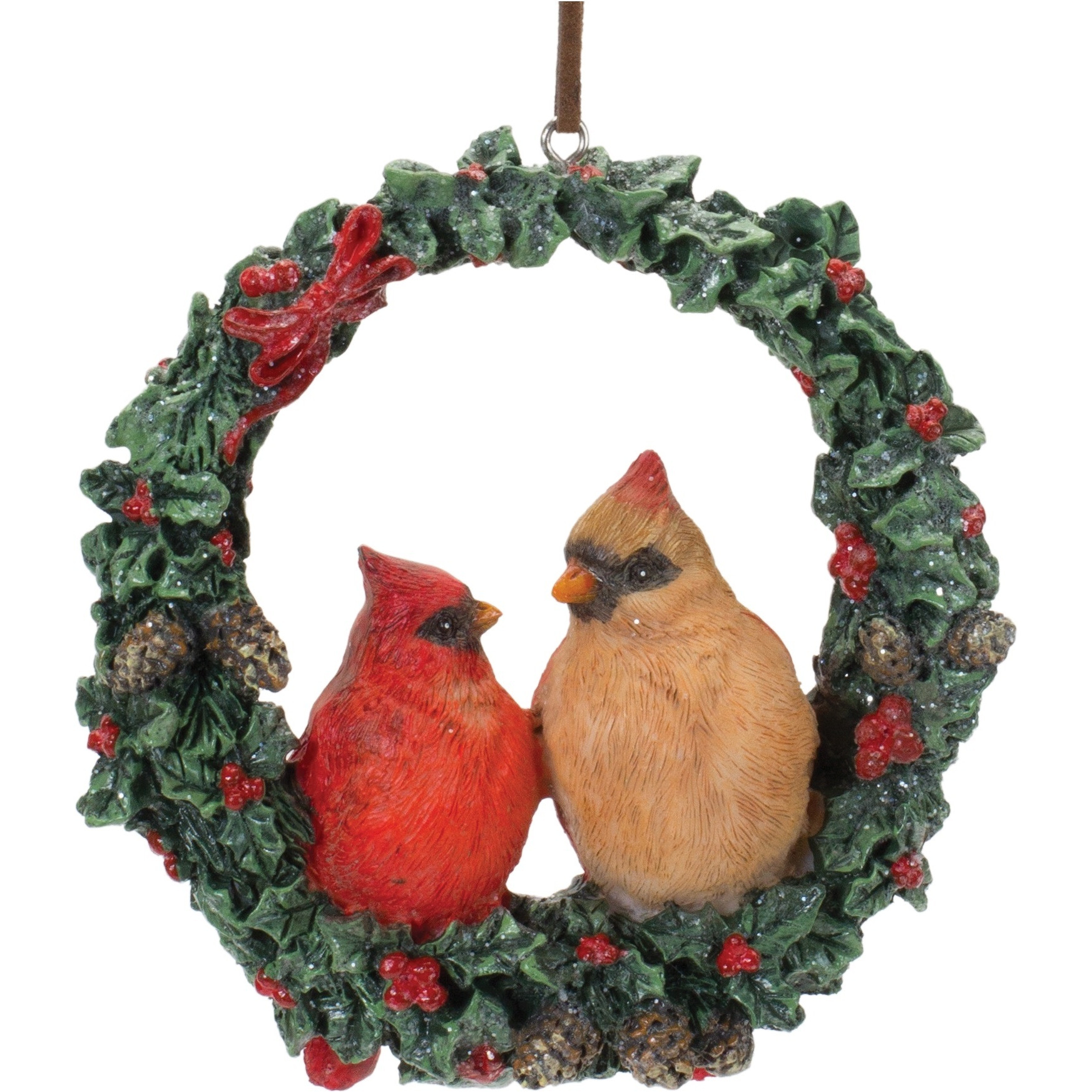 Cardinal Bird Couple Wreath Ornament (Set of 4)