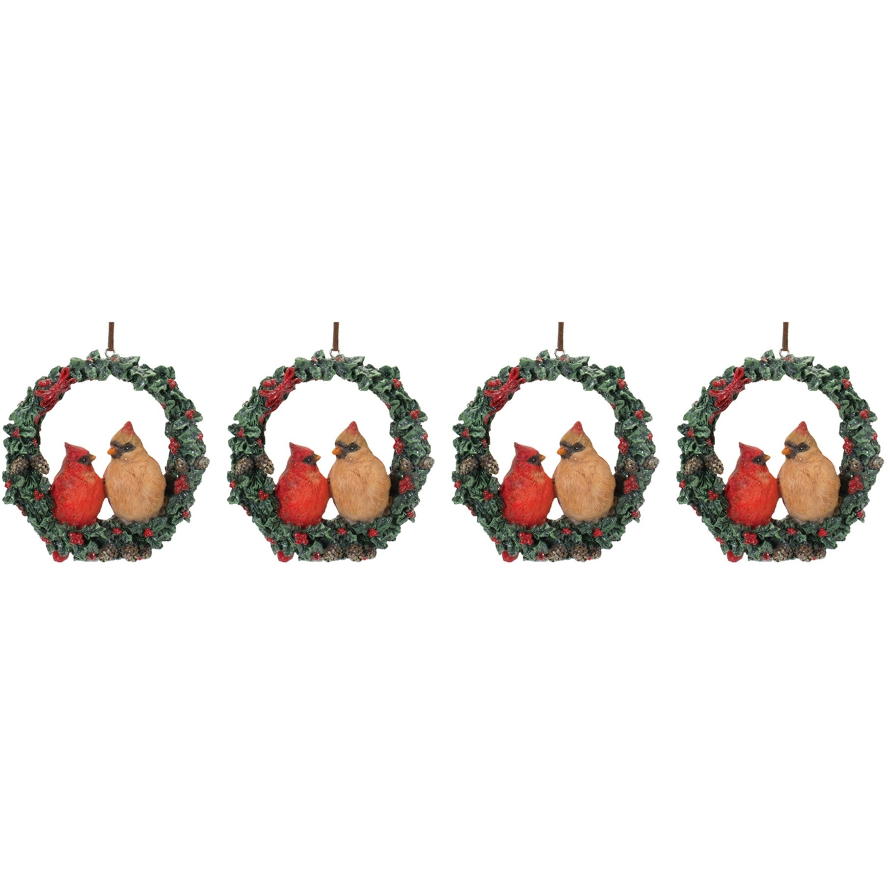Cardinal Bird Couple Wreath Ornament (Set of 4)