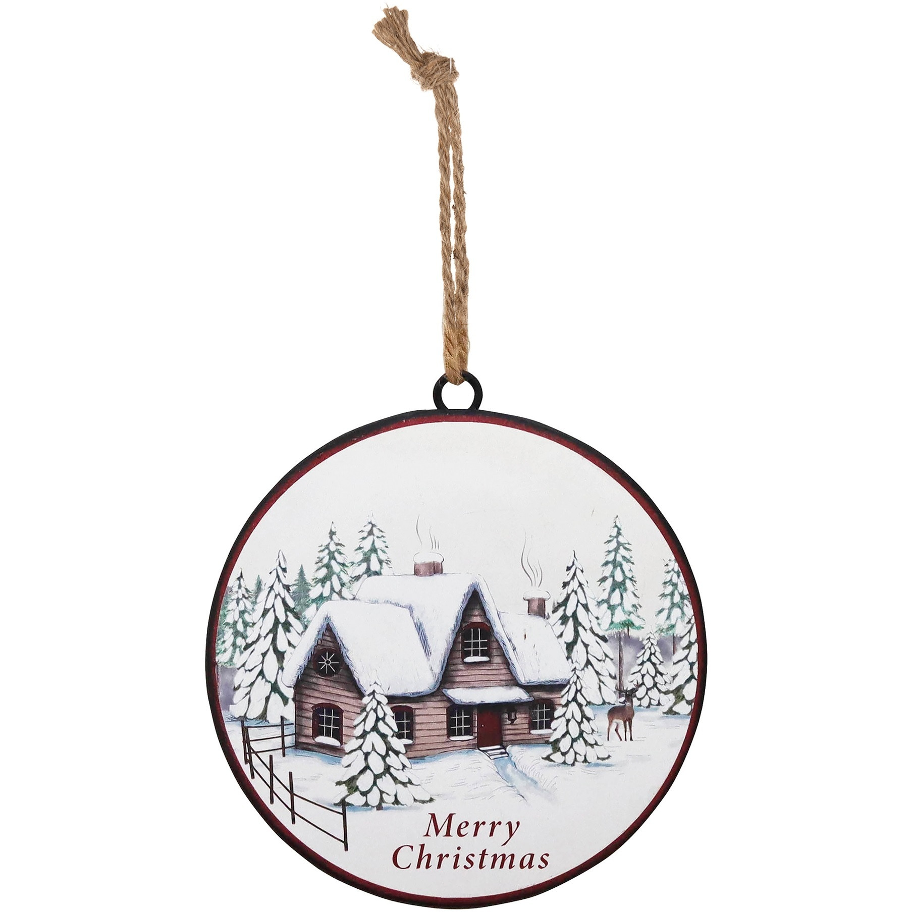 Woodland Winter Cabin Disc Ornament (Set of 12)
