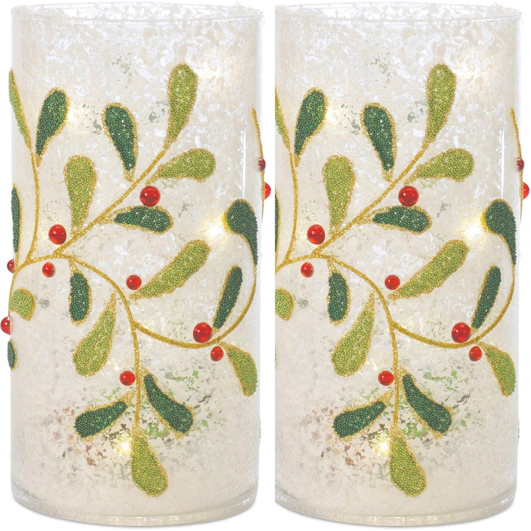 Beaded Glass Mistletoe Candle Holder (Set of 2)