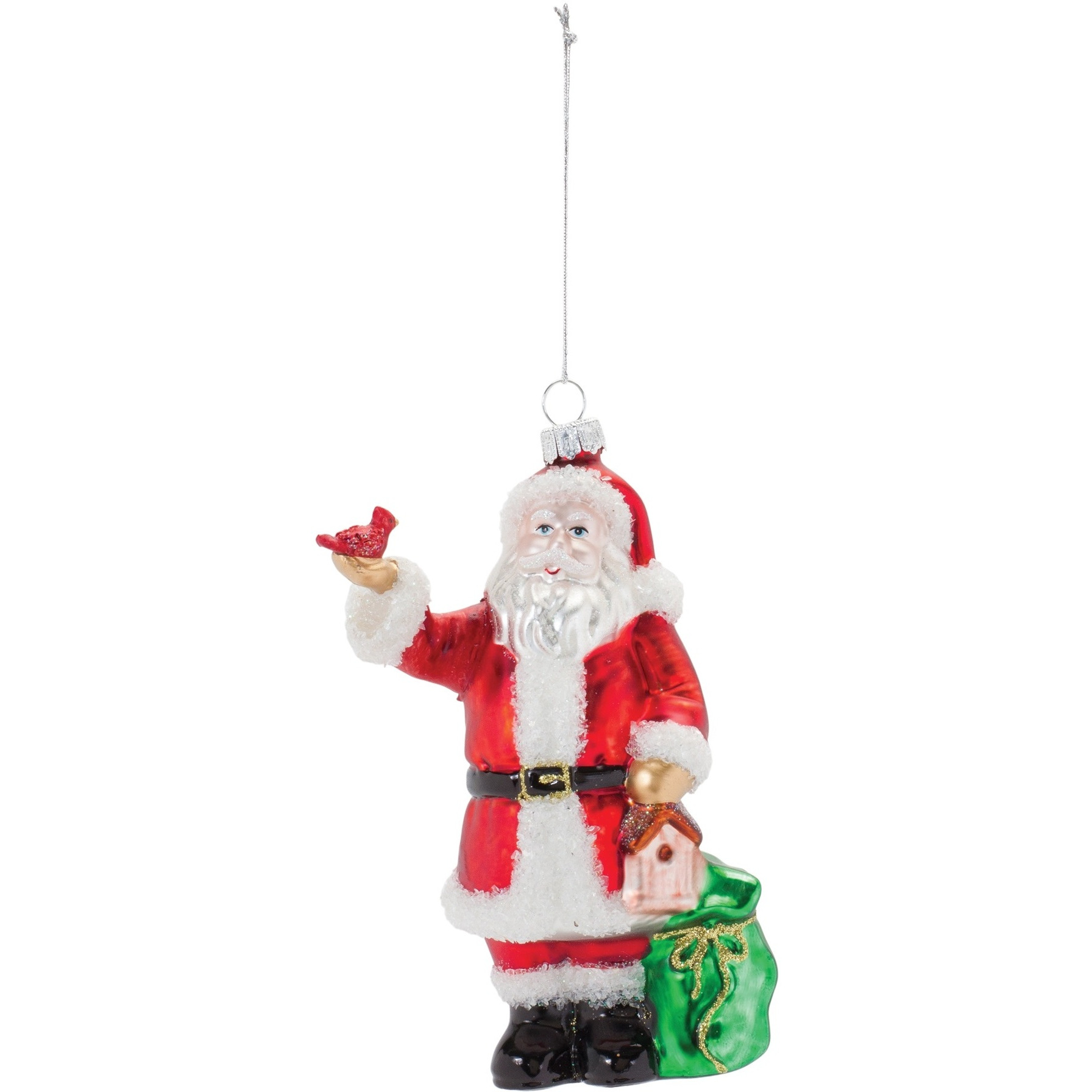 Glass Santa with Cardinal Bird Ornament (Set of 6)