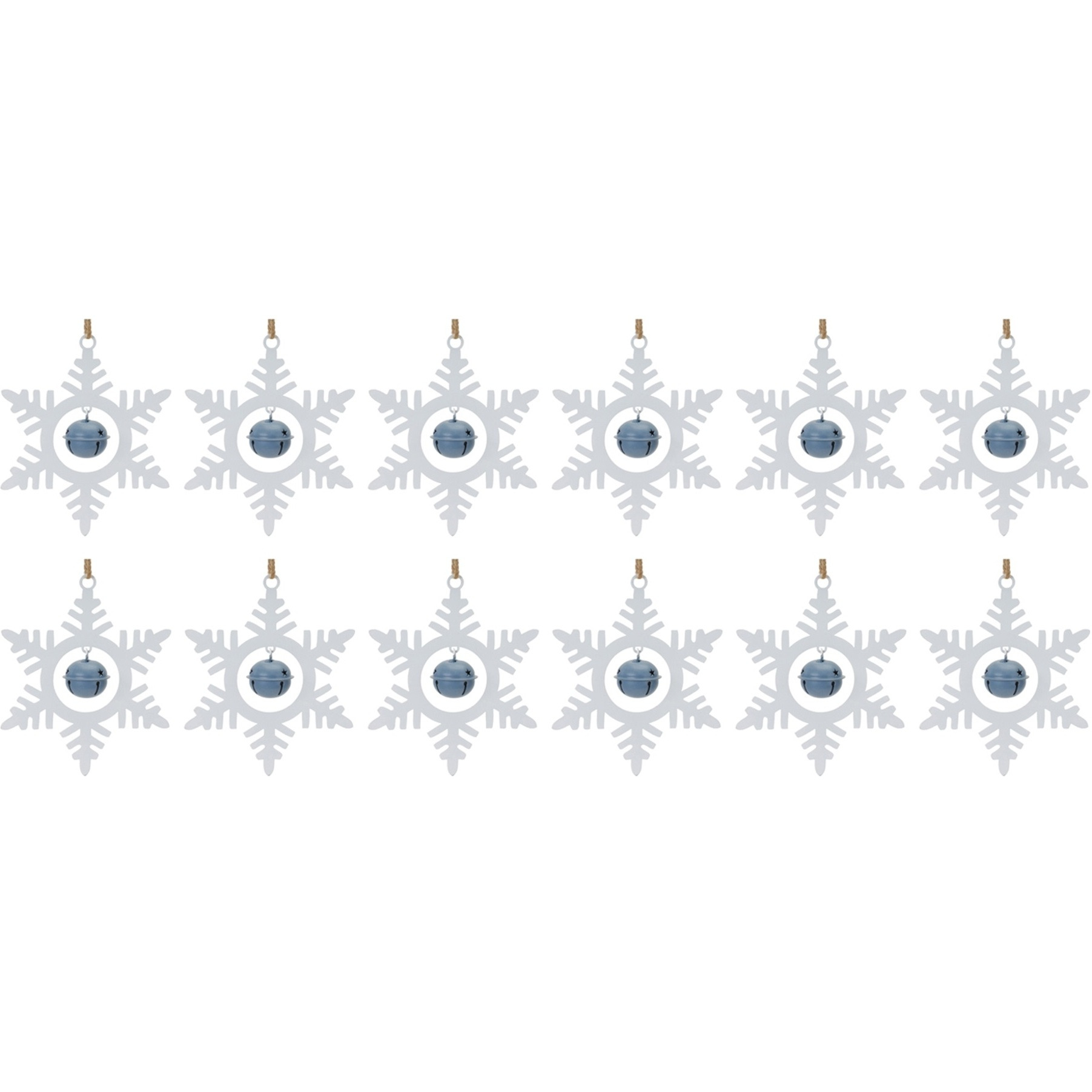 Metal Snowflake with Bell Ornament (Set of 12)