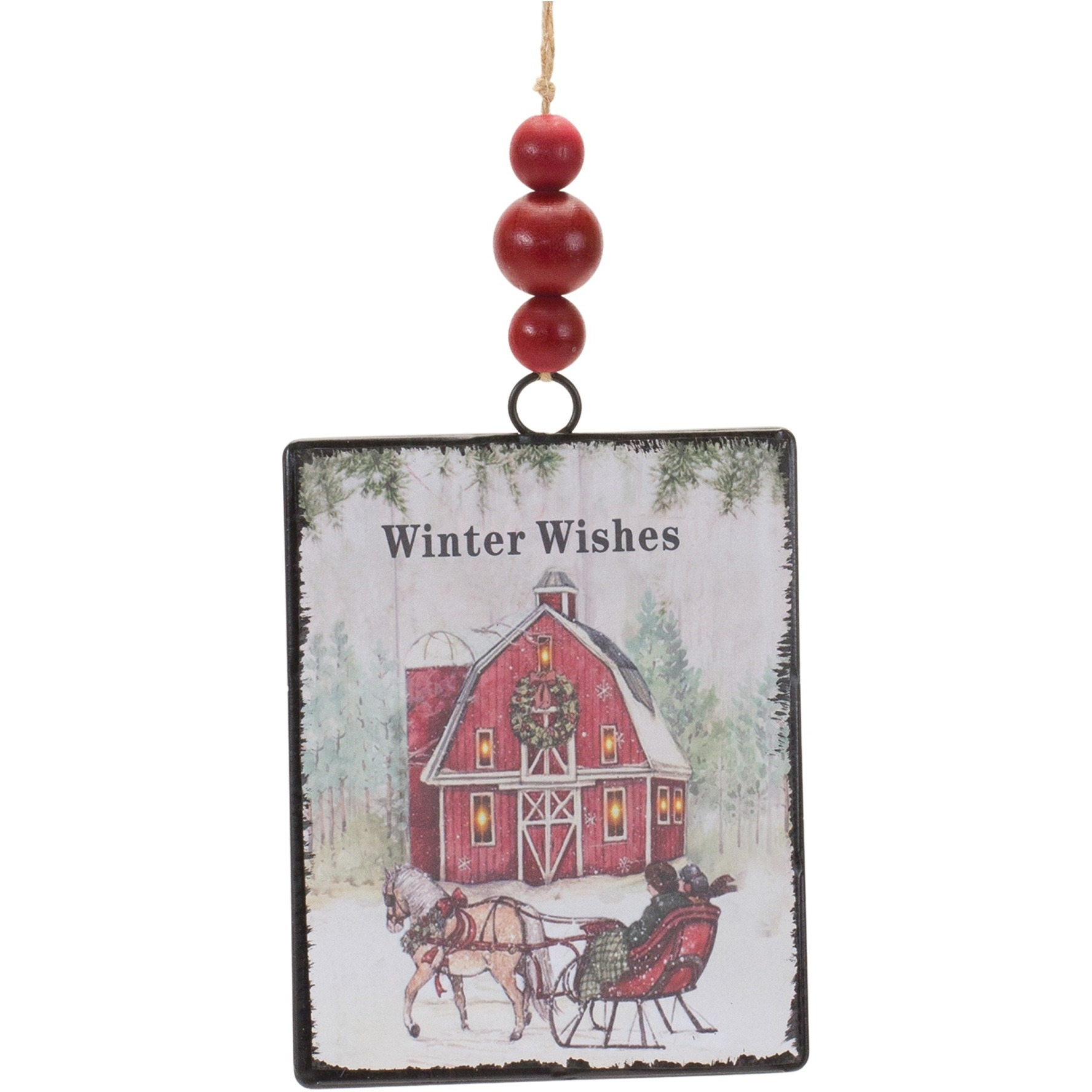 Glass Winter Wishes Barn Ornament (Set of 12)
