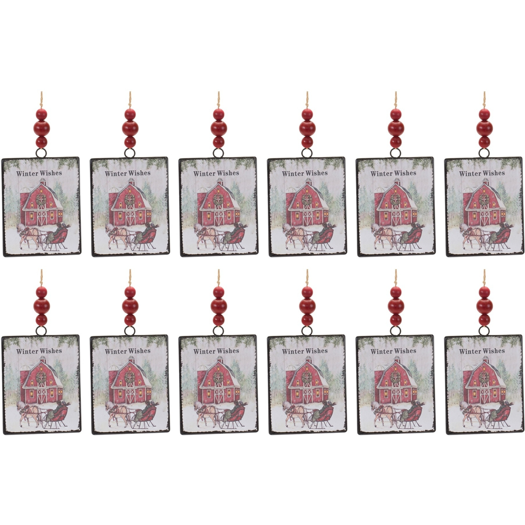 Glass Winter Wishes Barn Ornament (Set of 12)