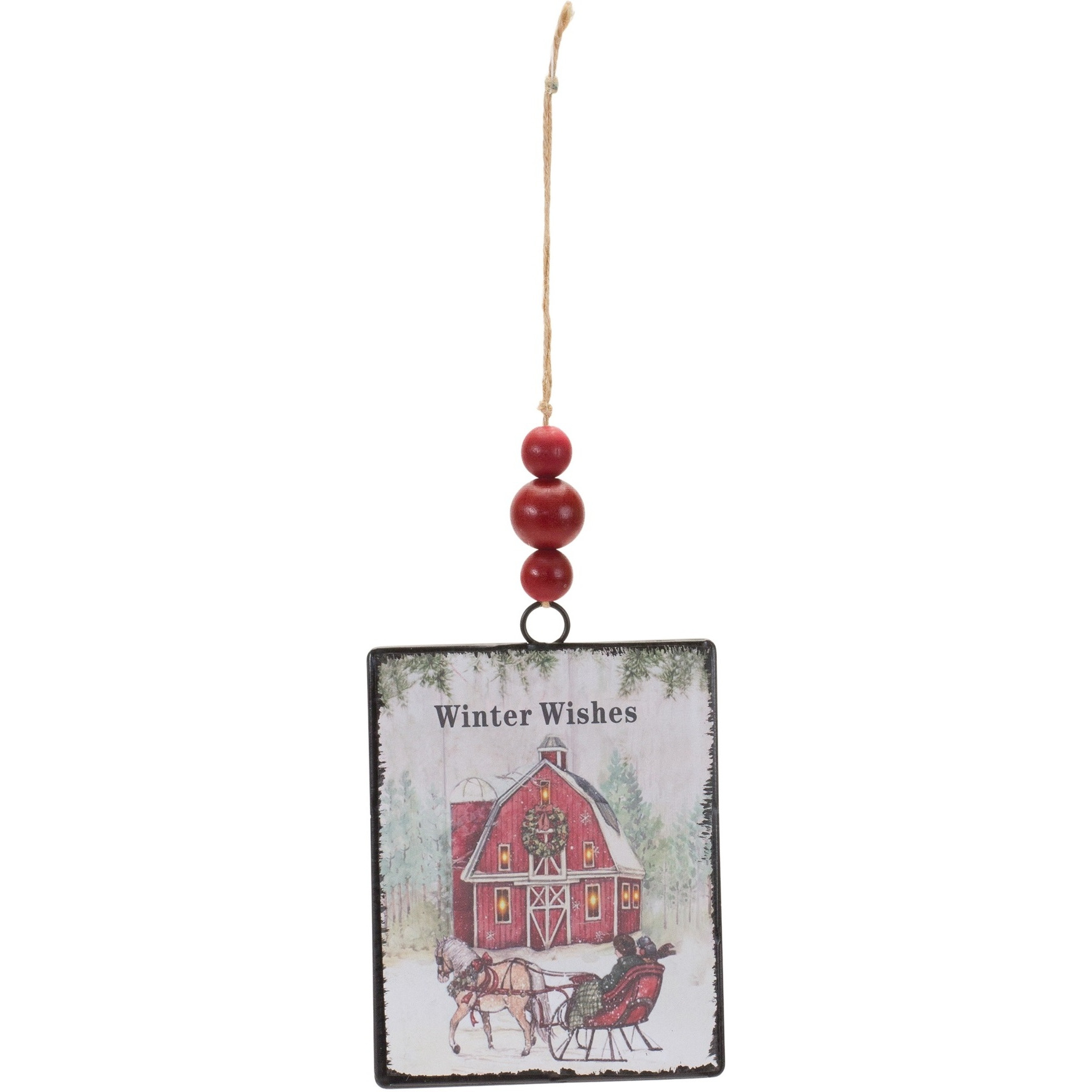 Glass Winter Wishes Barn Ornament (Set of 12)