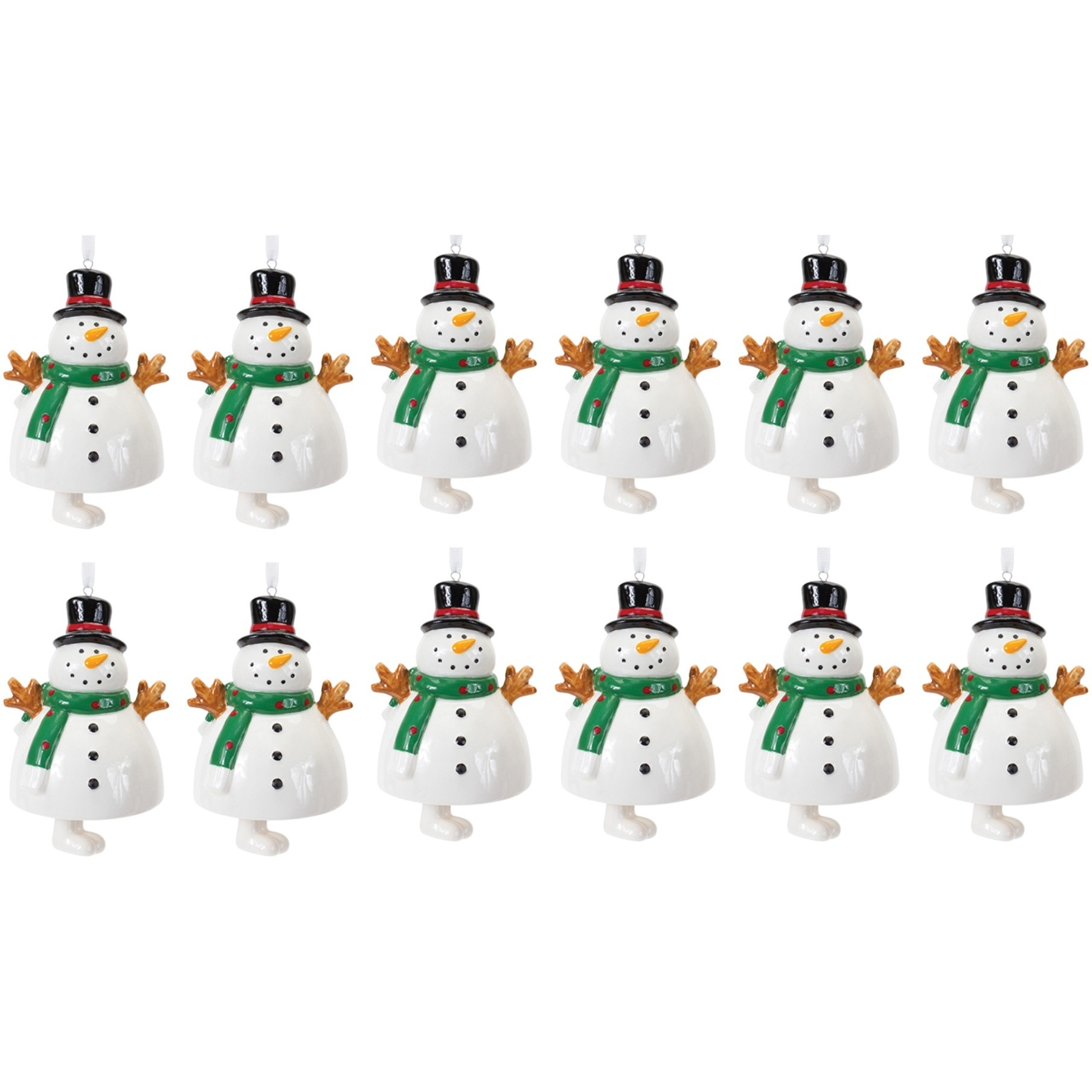 Ceramic Snowman Bell Ornament (Set of 12)