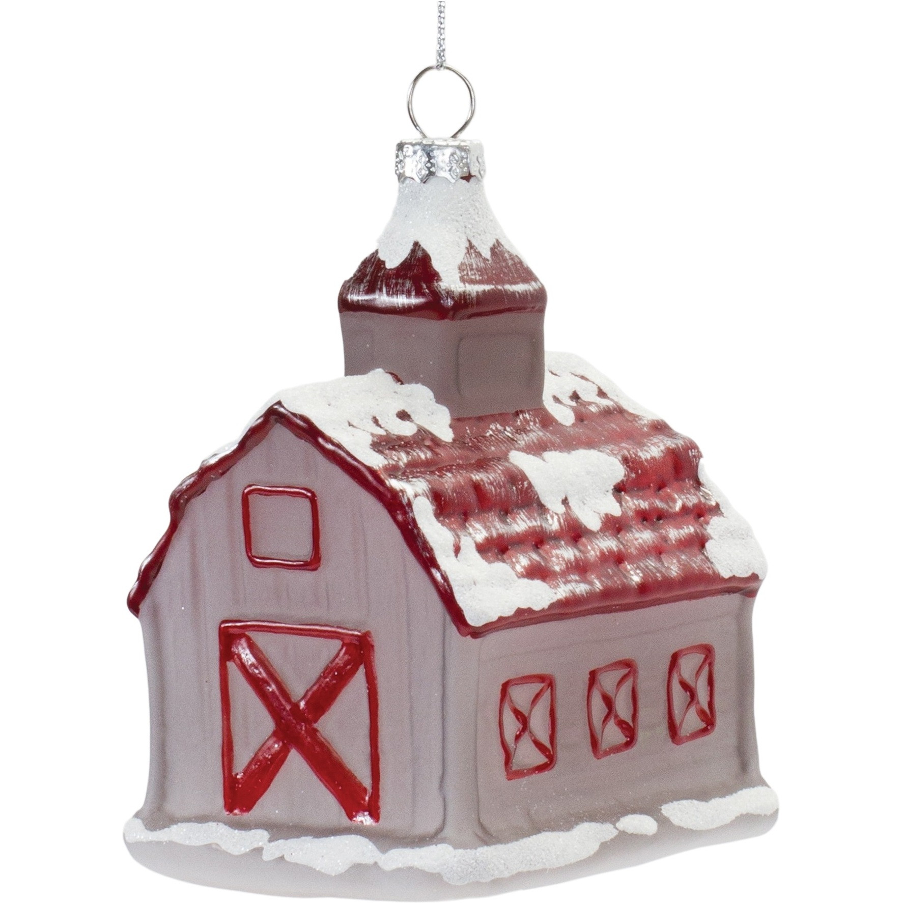 Frosted Glass Barn Ornament (Set of 6)