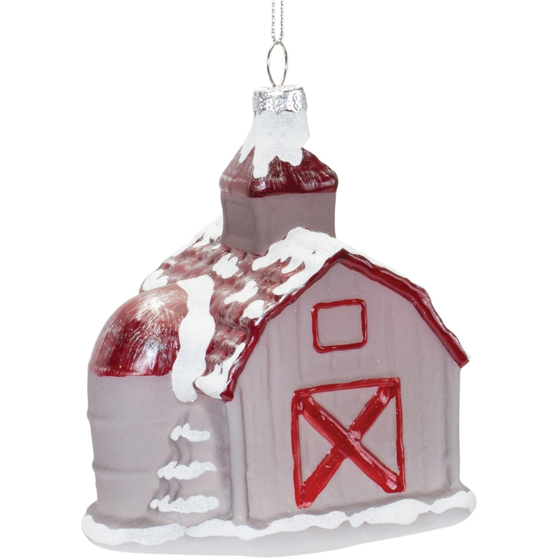 Frosted Glass Barn Ornament (Set of 6)