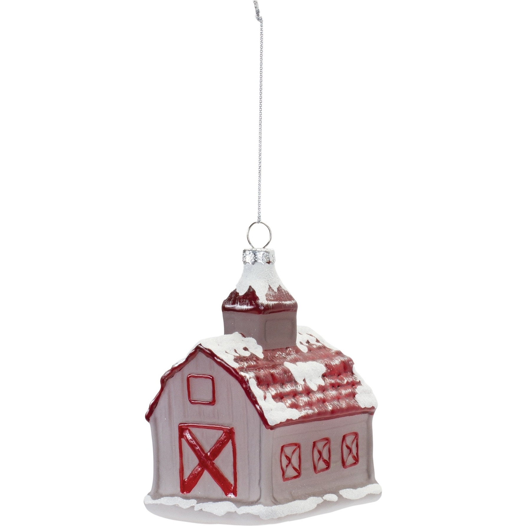 Frosted Glass Barn Ornament (Set of 6)
