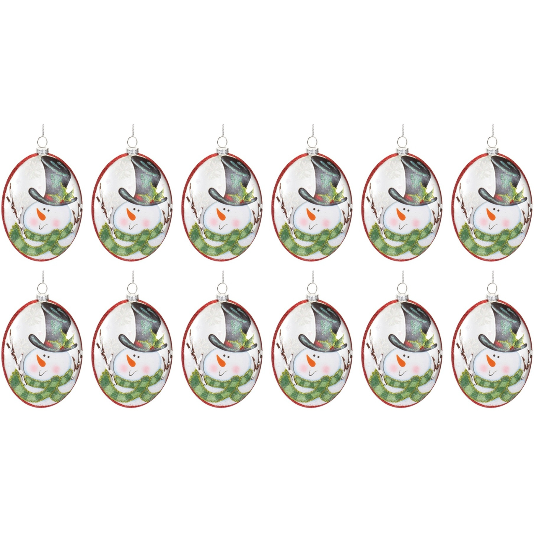 Glass Snowman Disc Ornament (Set of 12)