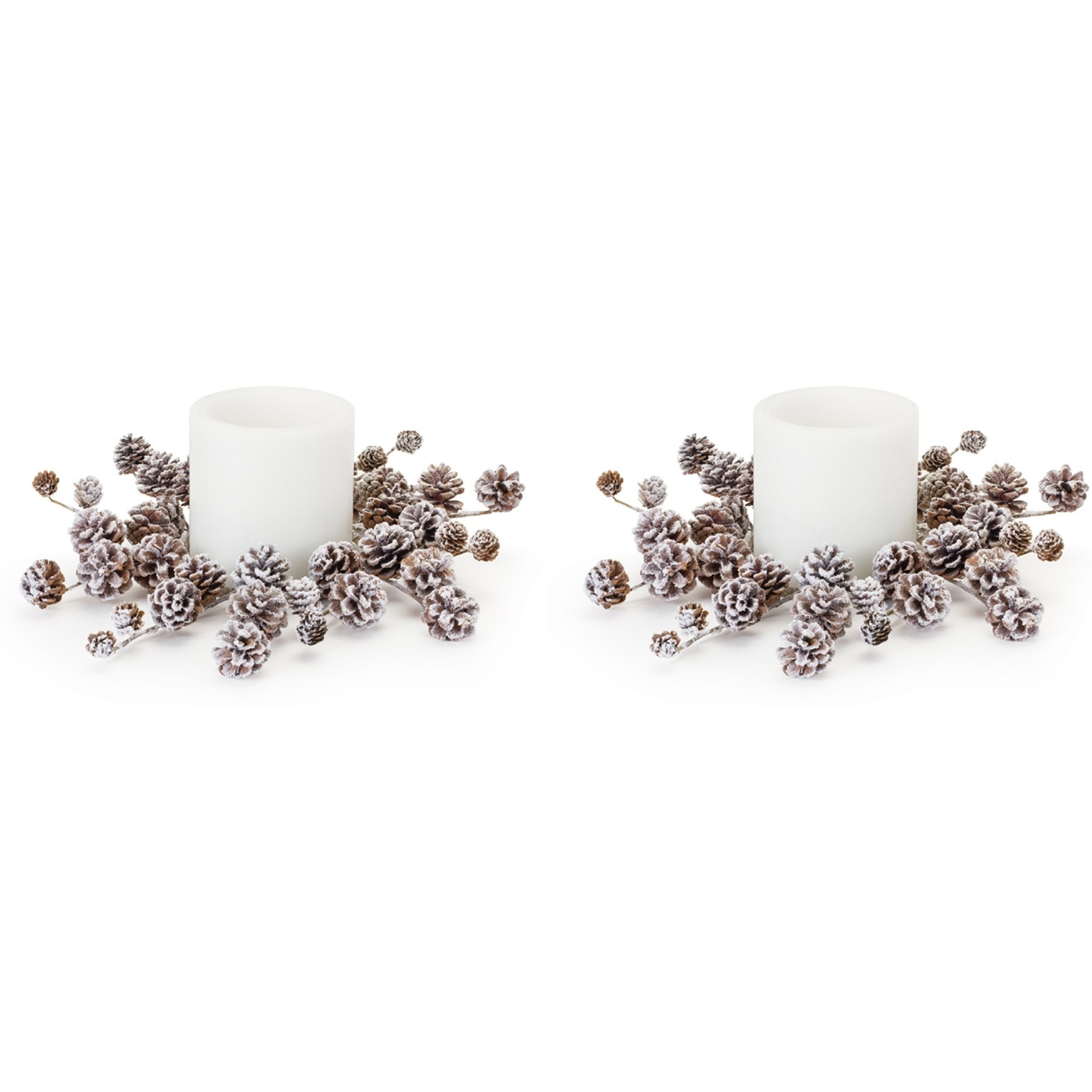Flocked Pine Cone Candle Ring (Set of 2)