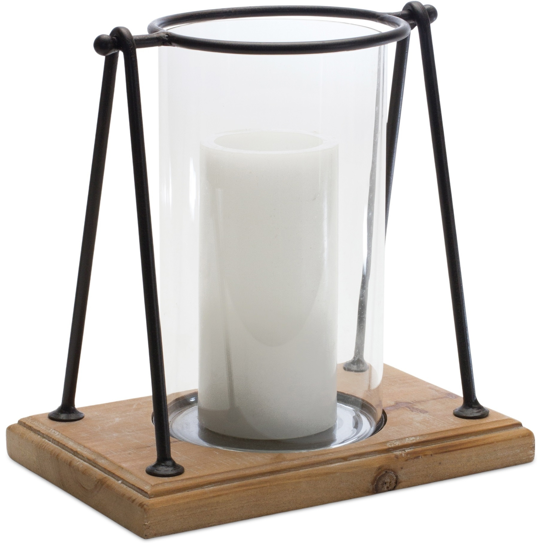 Modern Framed Candle Holder with Wood Base (Set of 2)