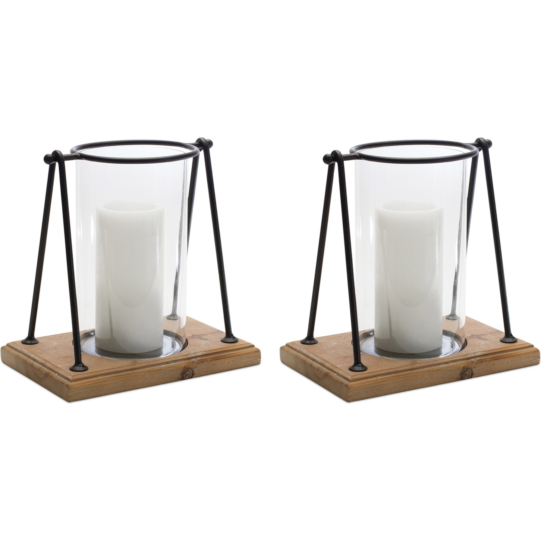 Modern Framed Candle Holder with Wood Base (Set of 2)